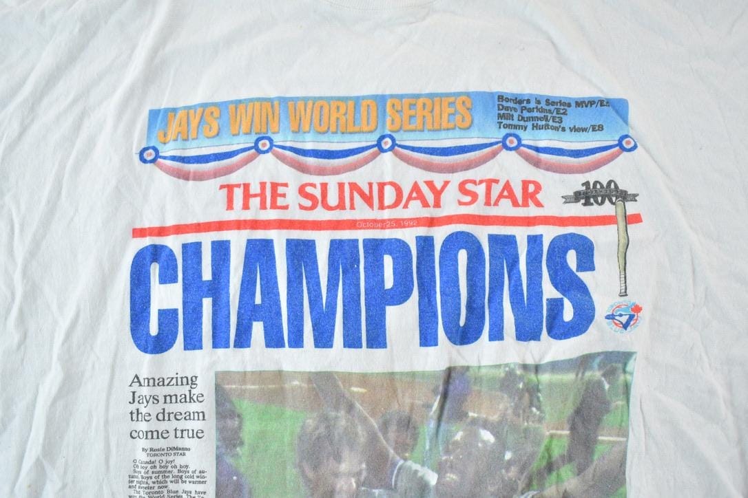 Vintage 1992 Toronto Blue Jays World Series Sunday Star MLB Graphic T-Shirt Men's Large - Image 4