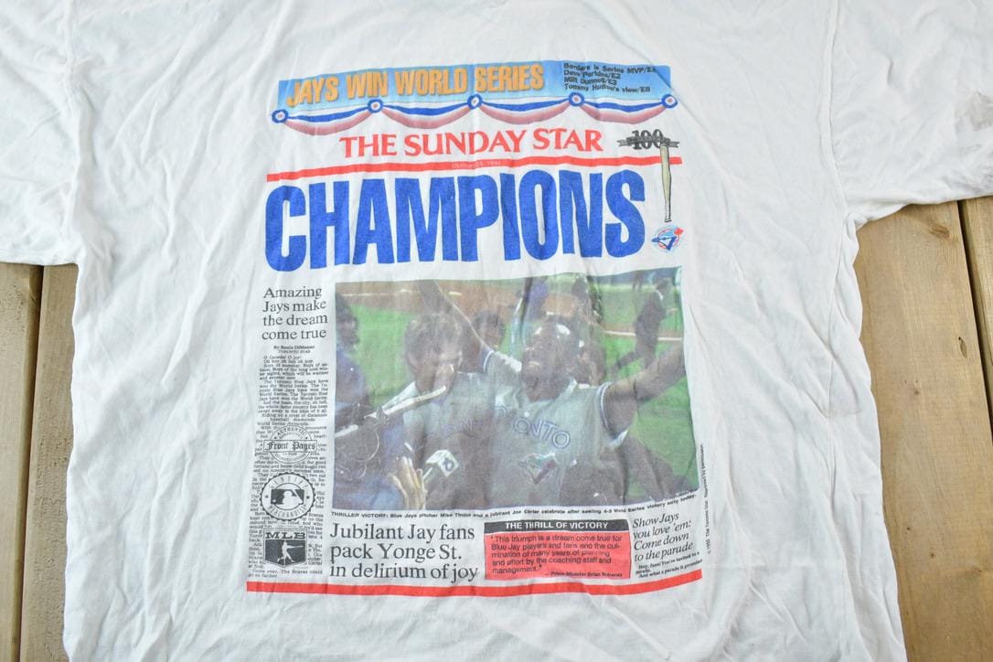 Vintage 1992 Toronto Blue Jays World Series Sunday Star MLB Graphic T-Shirt Men's Large - Image 6