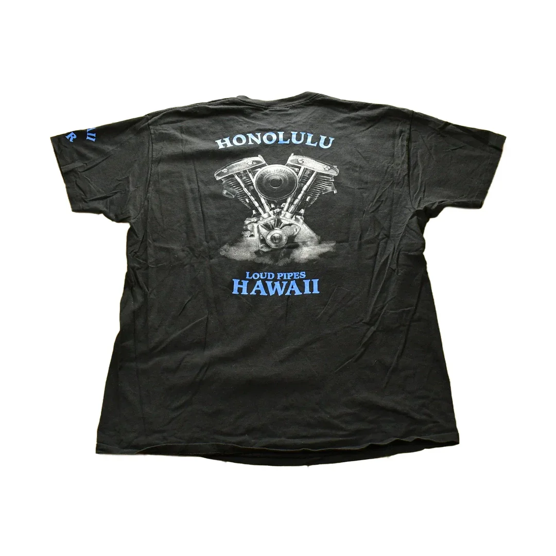 Vintage 1993 3D Emblem Hawaii Biker Loud Pipes T-Shirt - Image 2