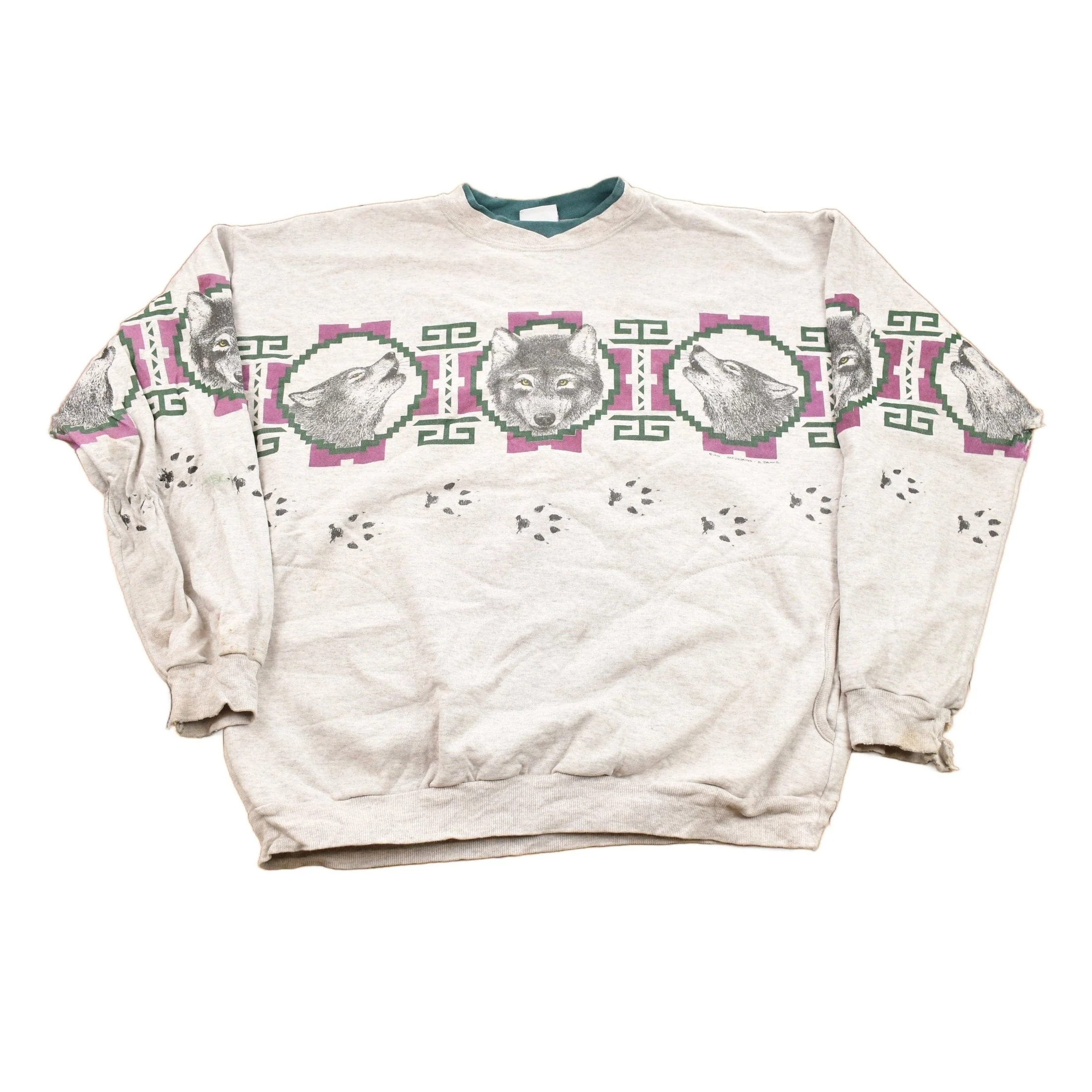 Vintage 1993 Aztec Wolf Theme Crewneck Men's Large