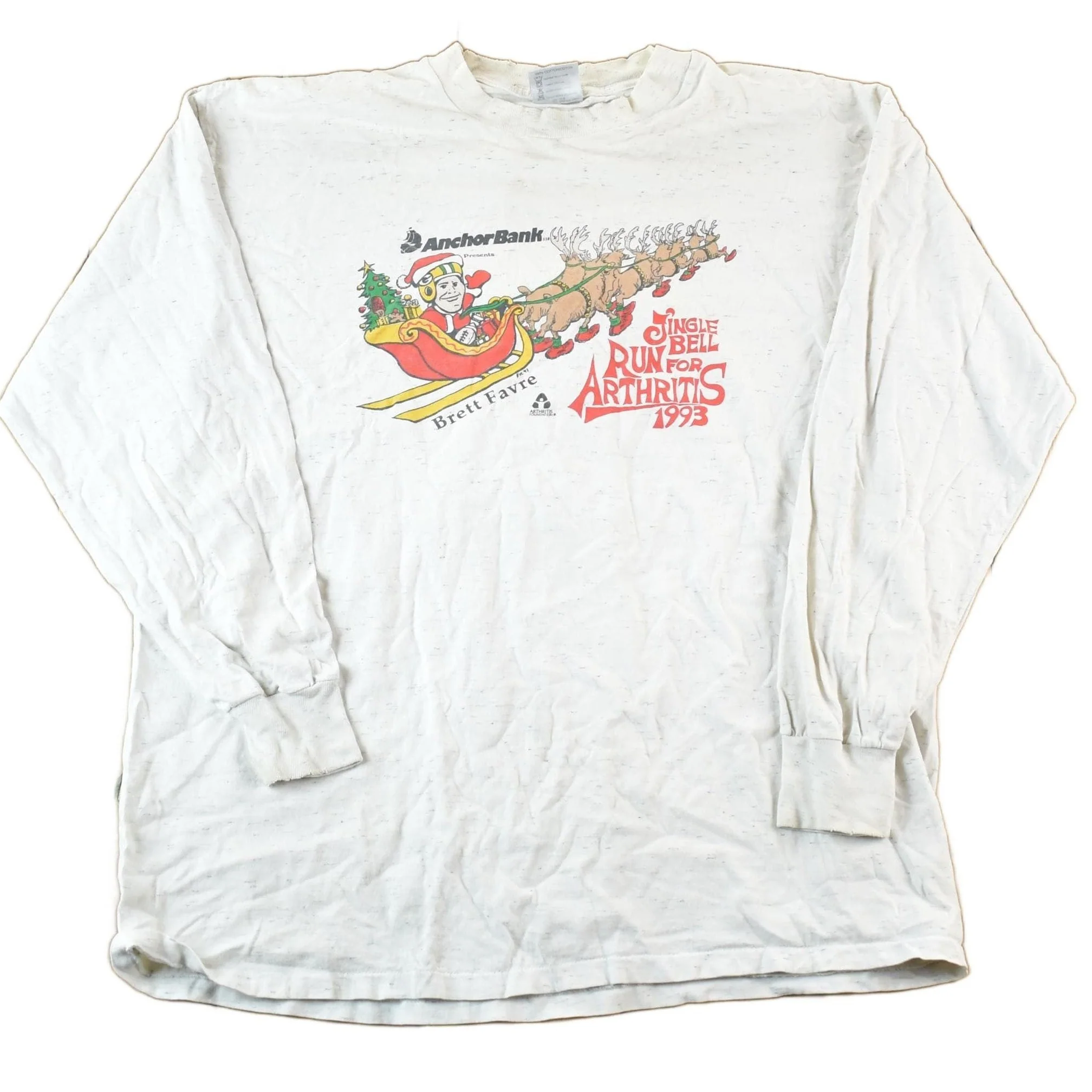 Vintage 1993 Brett Favre Jingle Bell Run For Arthritis Souvenir Long Sleeve T-Shirt Mens XL