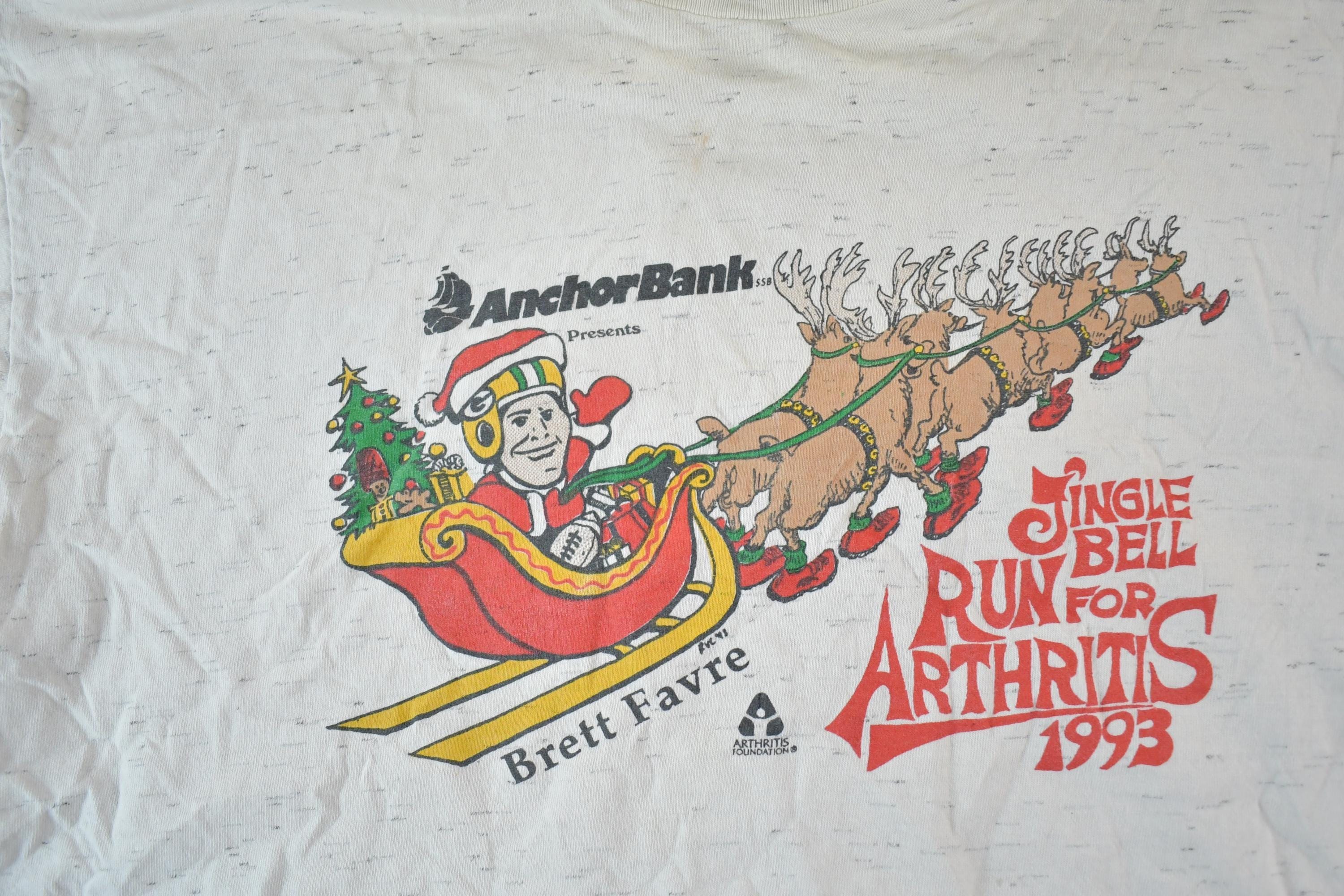 Vintage 1993 Brett Favre Jingle Bell Run For Arthritis Souvenir Long Sleeve T-Shirt Mens XL - Image 3