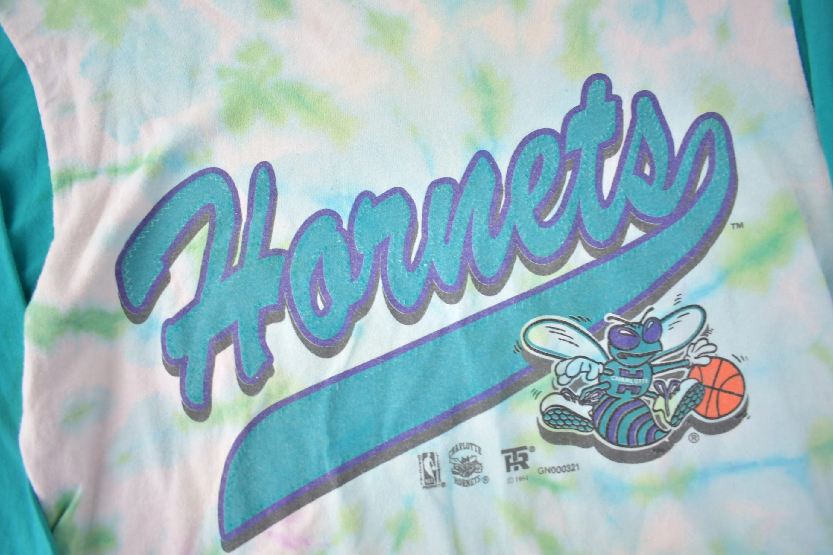 Vintage 1994 Charlotte Hornets NBA Basketball Tie Dye Graphic T-Shirt Men's L - Image 3