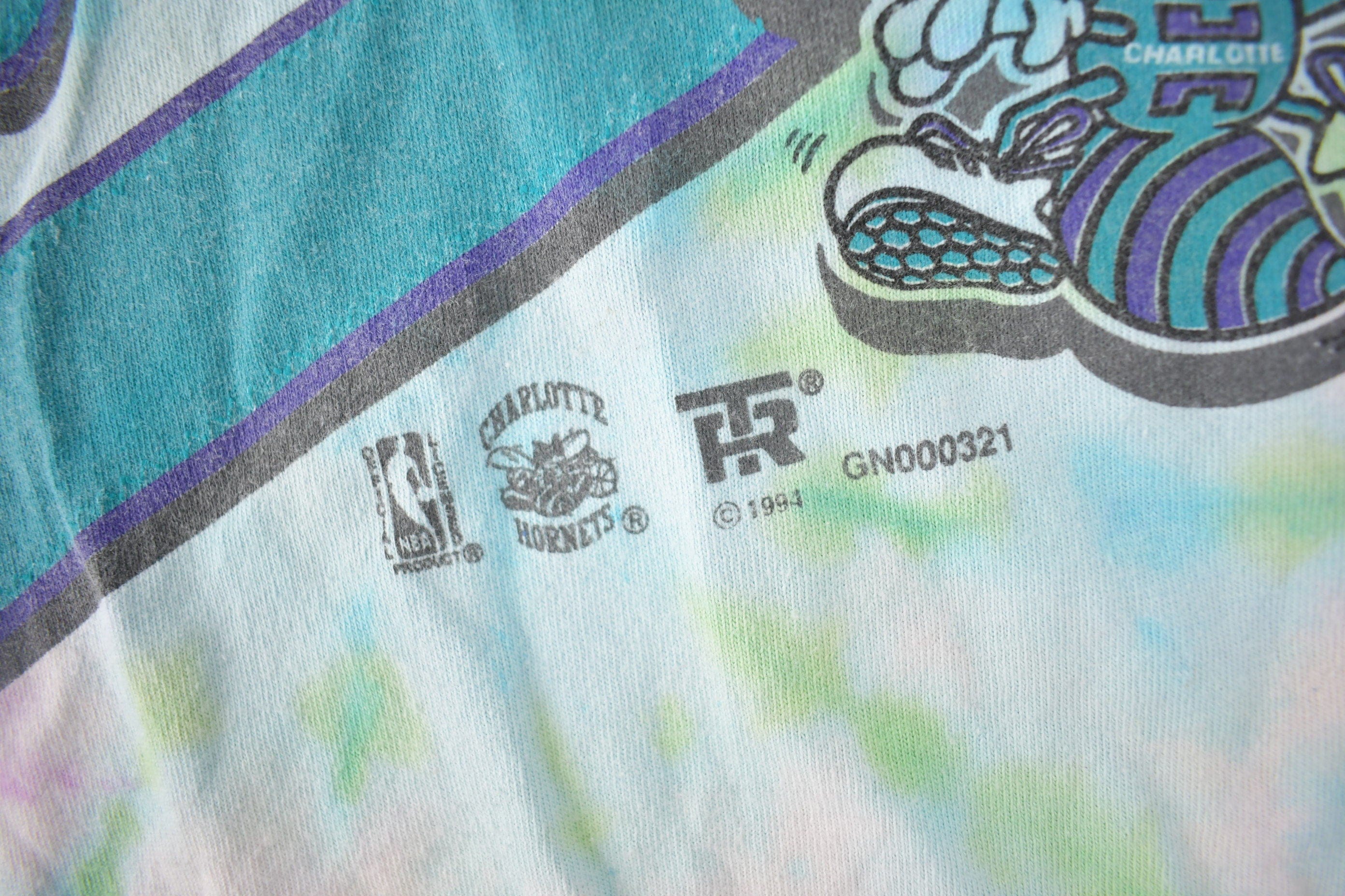 Vintage 1994 Charlotte Hornets NBA Basketball Tie Dye Graphic T-Shirt Men's L - Image 4