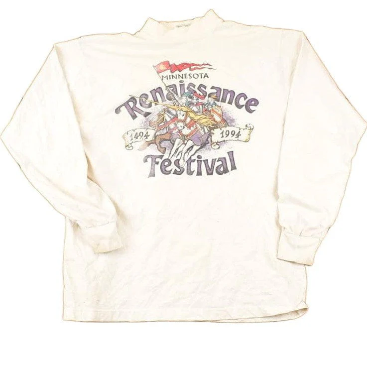 Vintage 1994 Minnesota Renaissance Festival Graphic Print Mock Neck Shirt Men's L