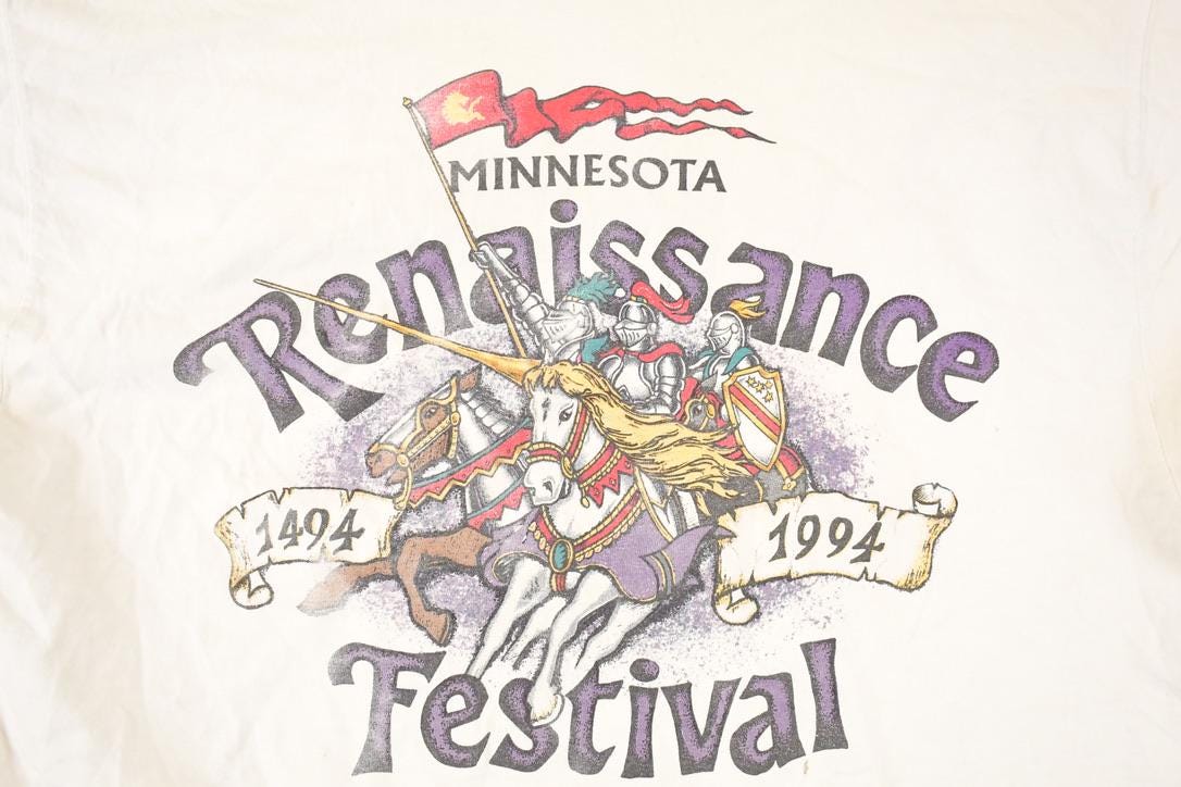 Vintage 1994 Minnesota Renaissance Festival Graphic Print Mock Neck Shirt Men's L - Image 3