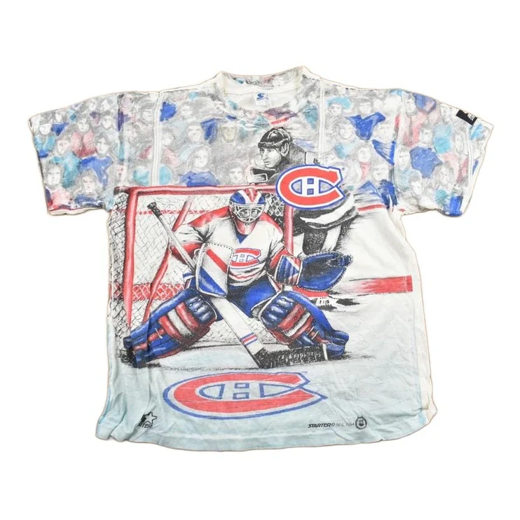 Vintage 1994 Montreal Canadiens NHL All Over Print Graphic T-Shirt Men's Medium