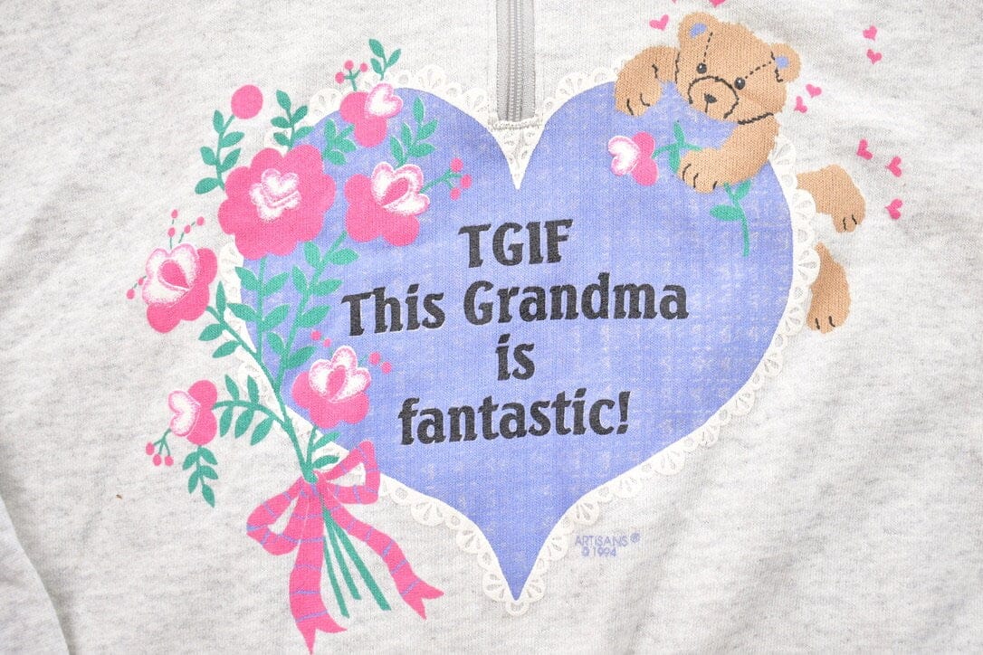 Vintage 1994 TGIF Grandma Quarter Zip Crewneck Sweater Men's Small - Image 4