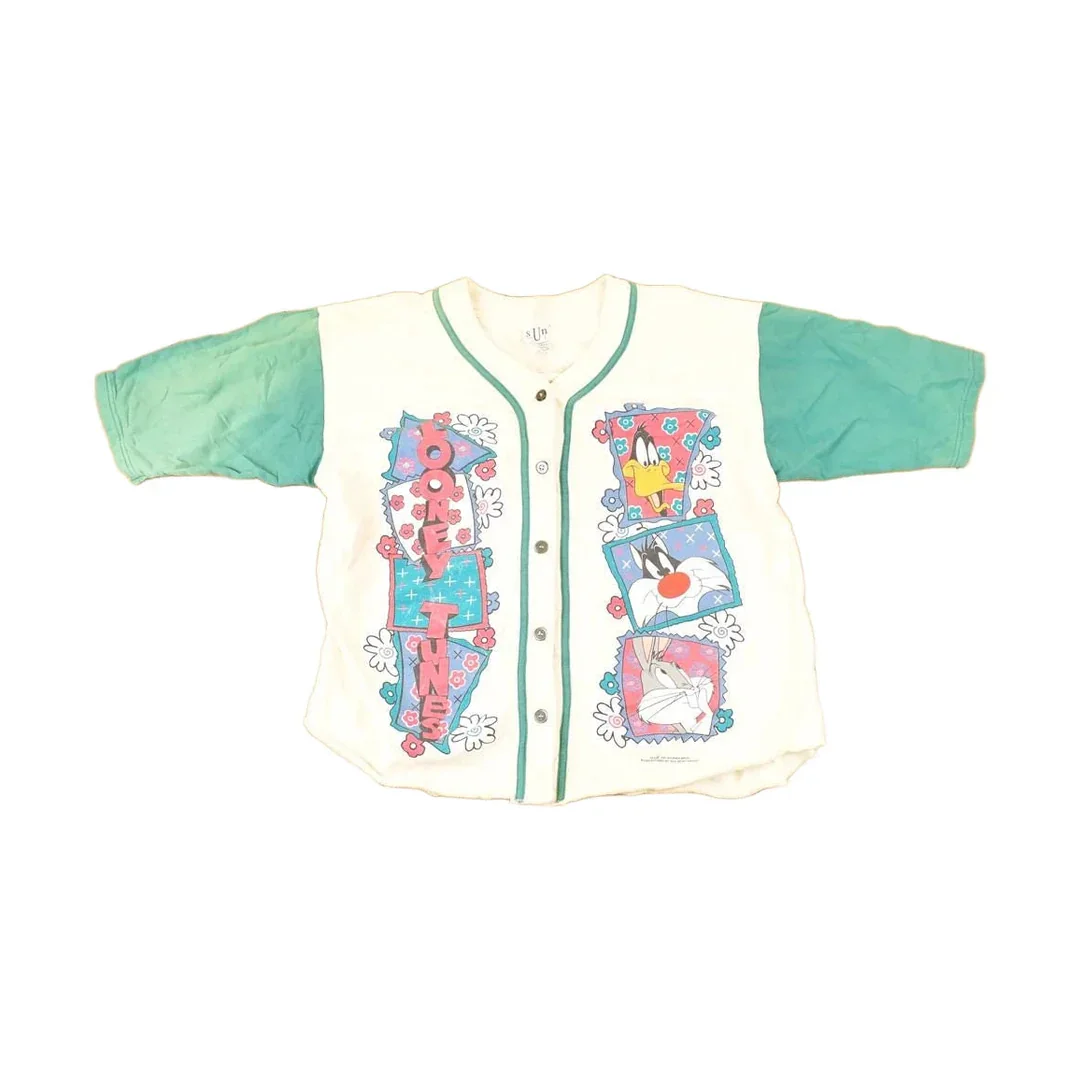 Vintage 1994 Warner Bros Looney Tunes Bugs Bunny Button Up Baseball Jersey Women's L