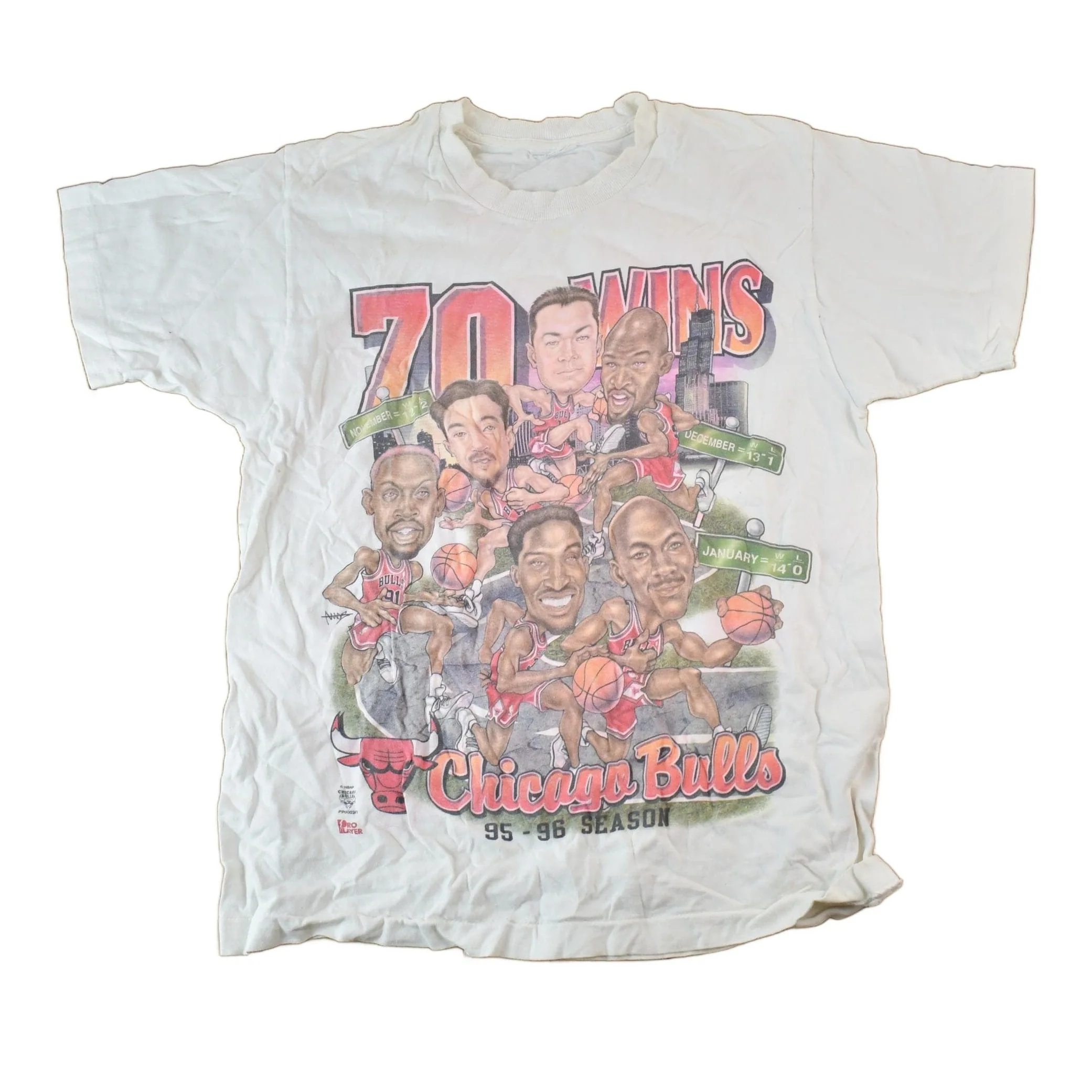 Vintage 1995 1996 Chicago Bulls NBA Graphic T-Shirt Men's S - Image 2