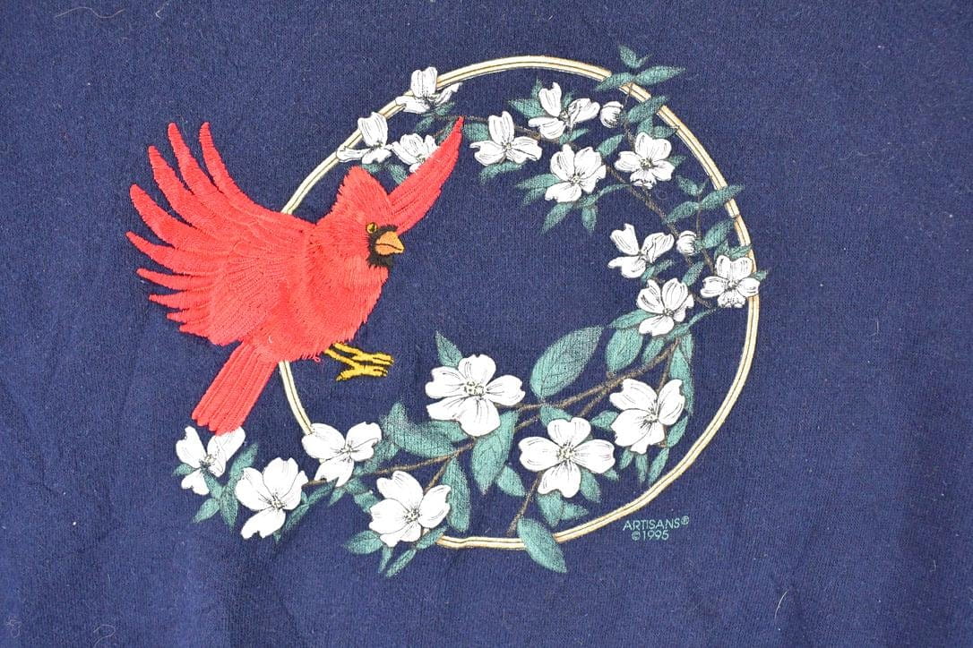 Vintage 1995 Artisans Embroidered Cardinal Bird Graphic Print Crewneck Sweatshirt Womens M - Image 3