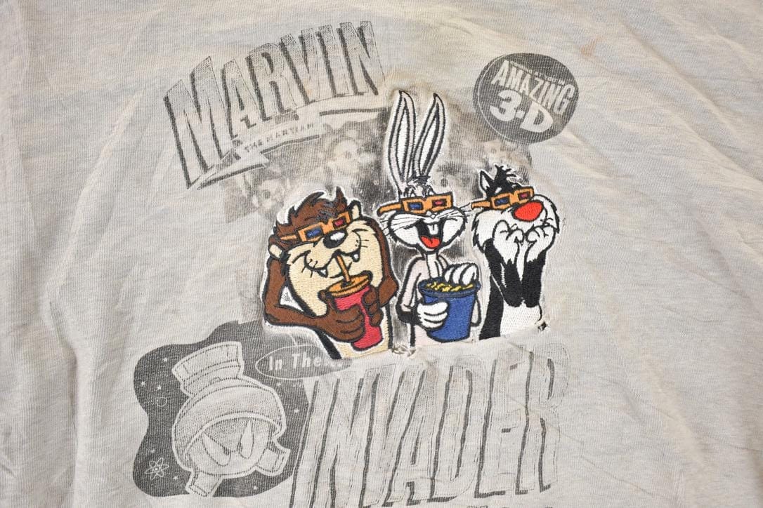 Vintage 1995 Warner Bros Marvin The Invader Embroidered 3D Movie Taz Bugs Crewneck Sweatshirt Men's L - Image 4