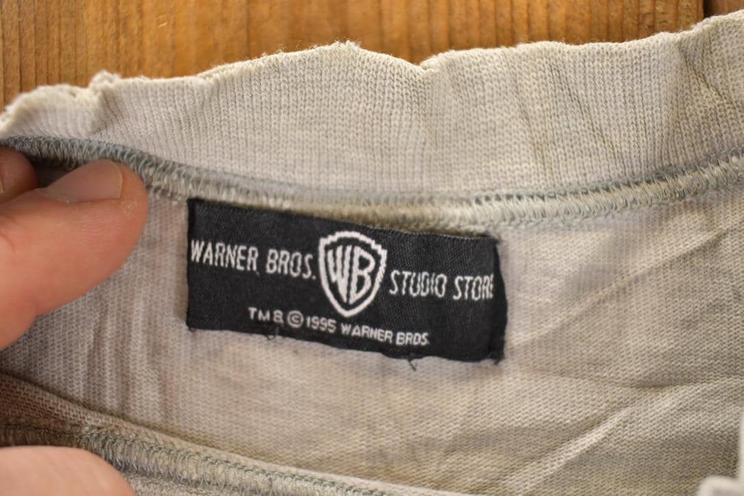 Vintage 1995 Warner Bros Marvin The Invader Embroidered 3D Movie Taz Bugs Crewneck Sweatshirt Men's L - Image 5