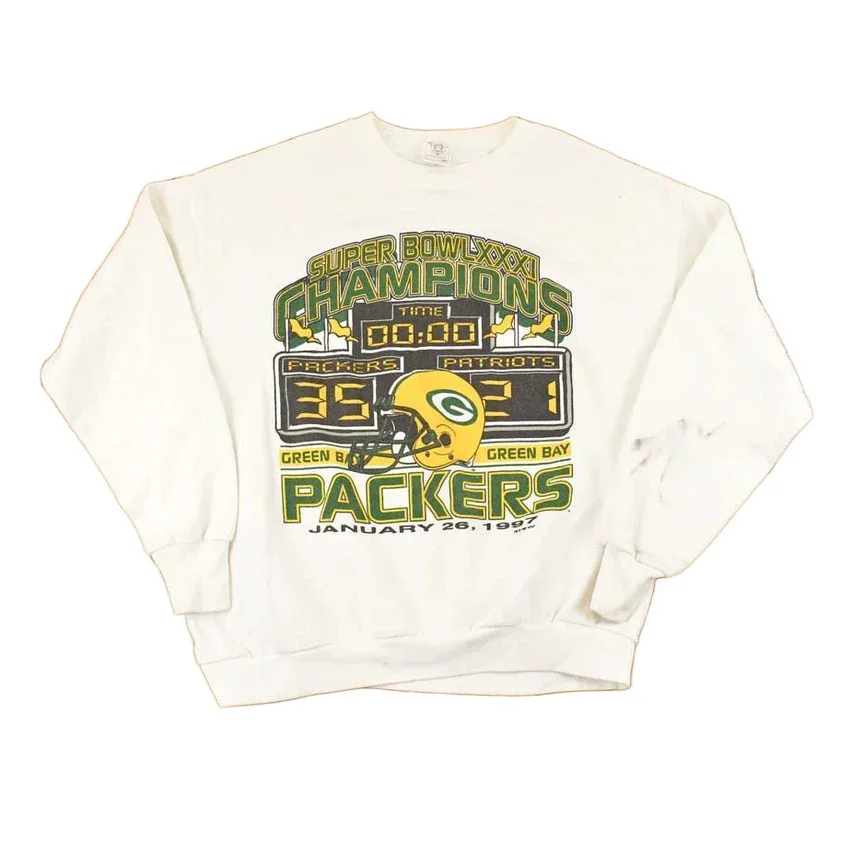 Vintage 1997 Green Bay Packers Super Bowl Champions Graphic Print NFL Football Crewneck Sweatshirt Men's L