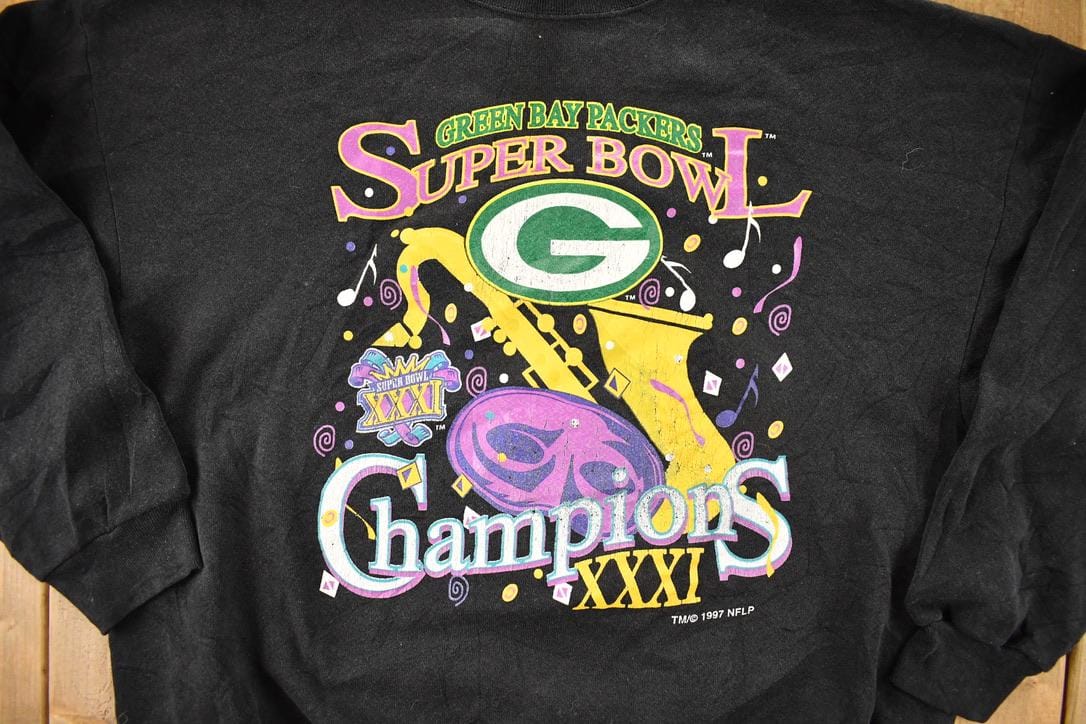 Vintage 1997 Green Bay Packers Super Bowl Champions NFL Crewneck Sweatshirt Men's L - Image 4