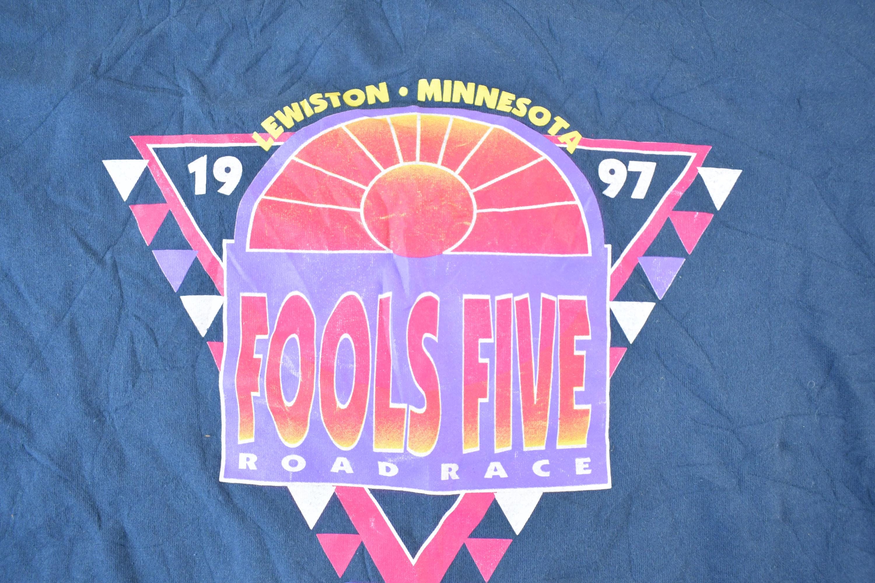 Vintage 1997 Lewistin Minnesota Fools Five Road Race Souvenir T-Shirt Mens L - Image 5