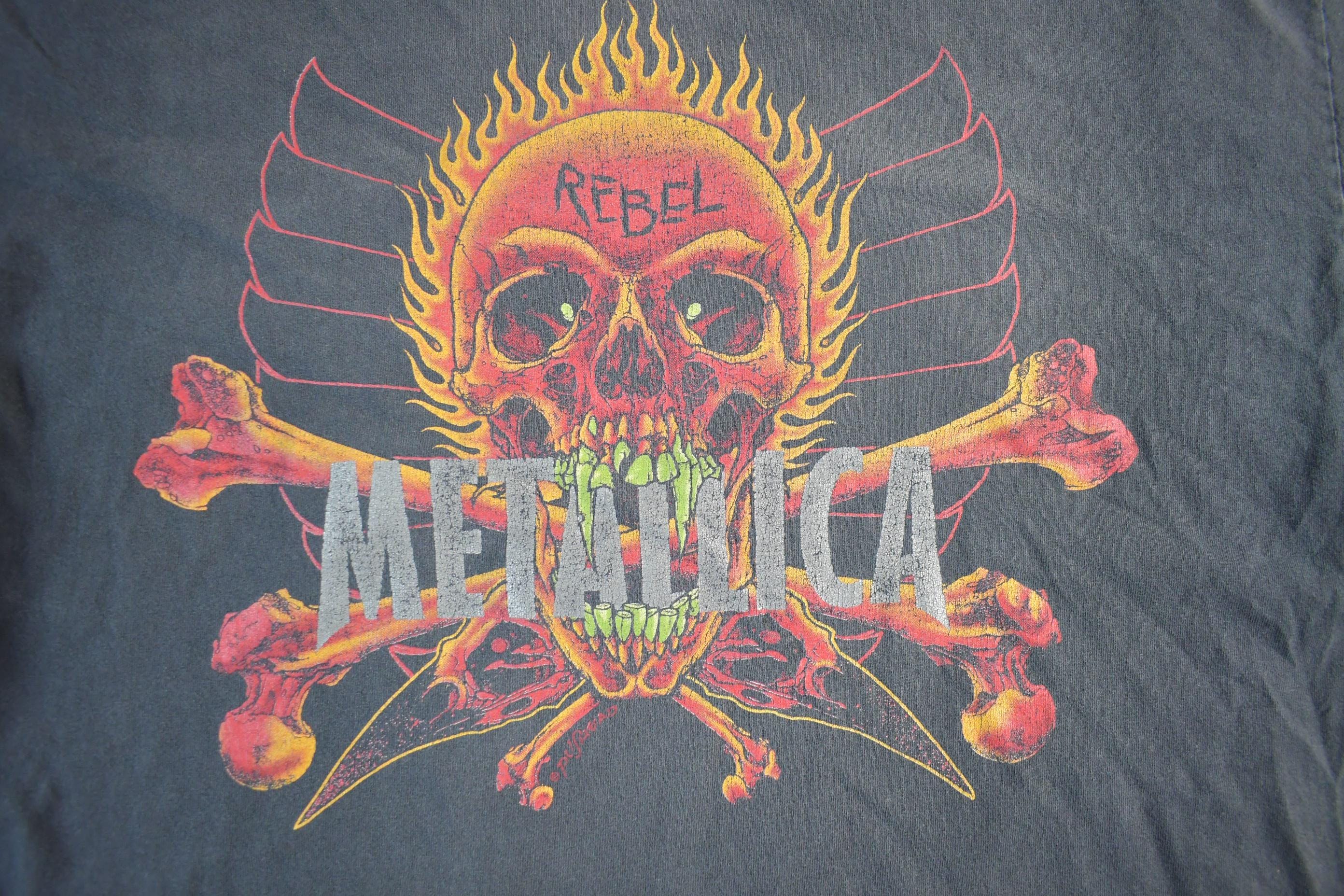 Vintage 1997 Metallica Pushhead Flaming Yin Yang Head Rebel Band T-Shirt Men's XL - Image 3