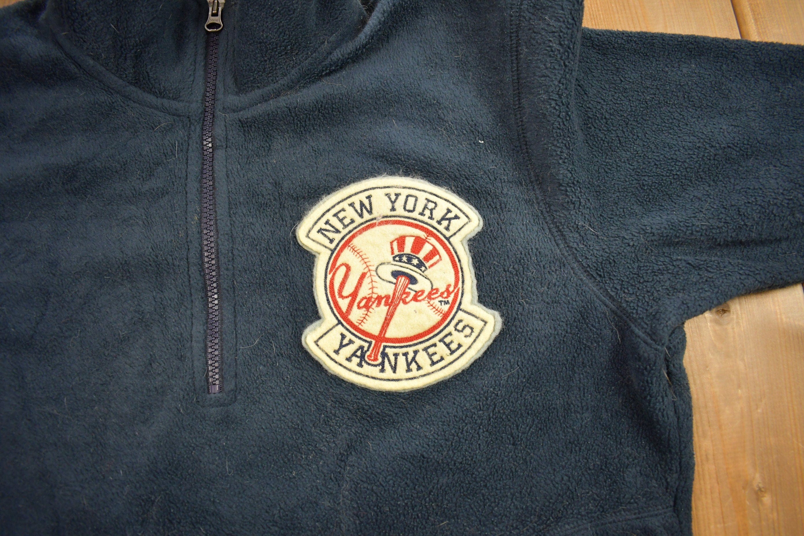 Vintage 1998 New Yankees MLB Heavy Weight Quarter Zip Fleece Sweater Men's XL - Image 3