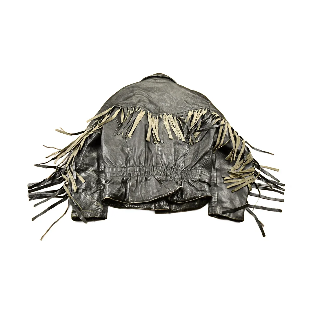 Vintage 1998s Fringed Leather Motorcycle Jacket Men's Large - Image 2