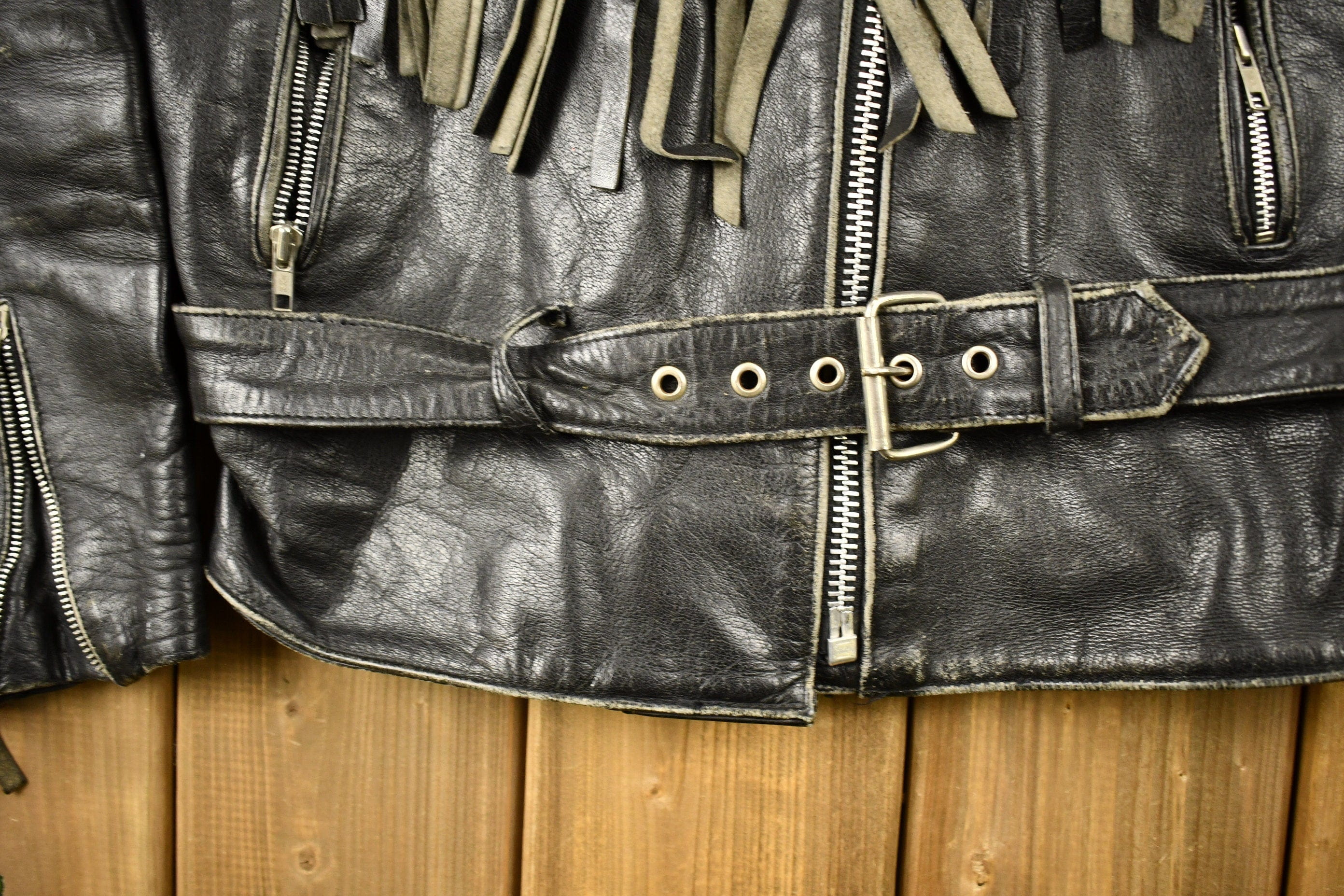 Vintage 1998s Fringed Leather Motorcycle Jacket Men's Large - Image 5