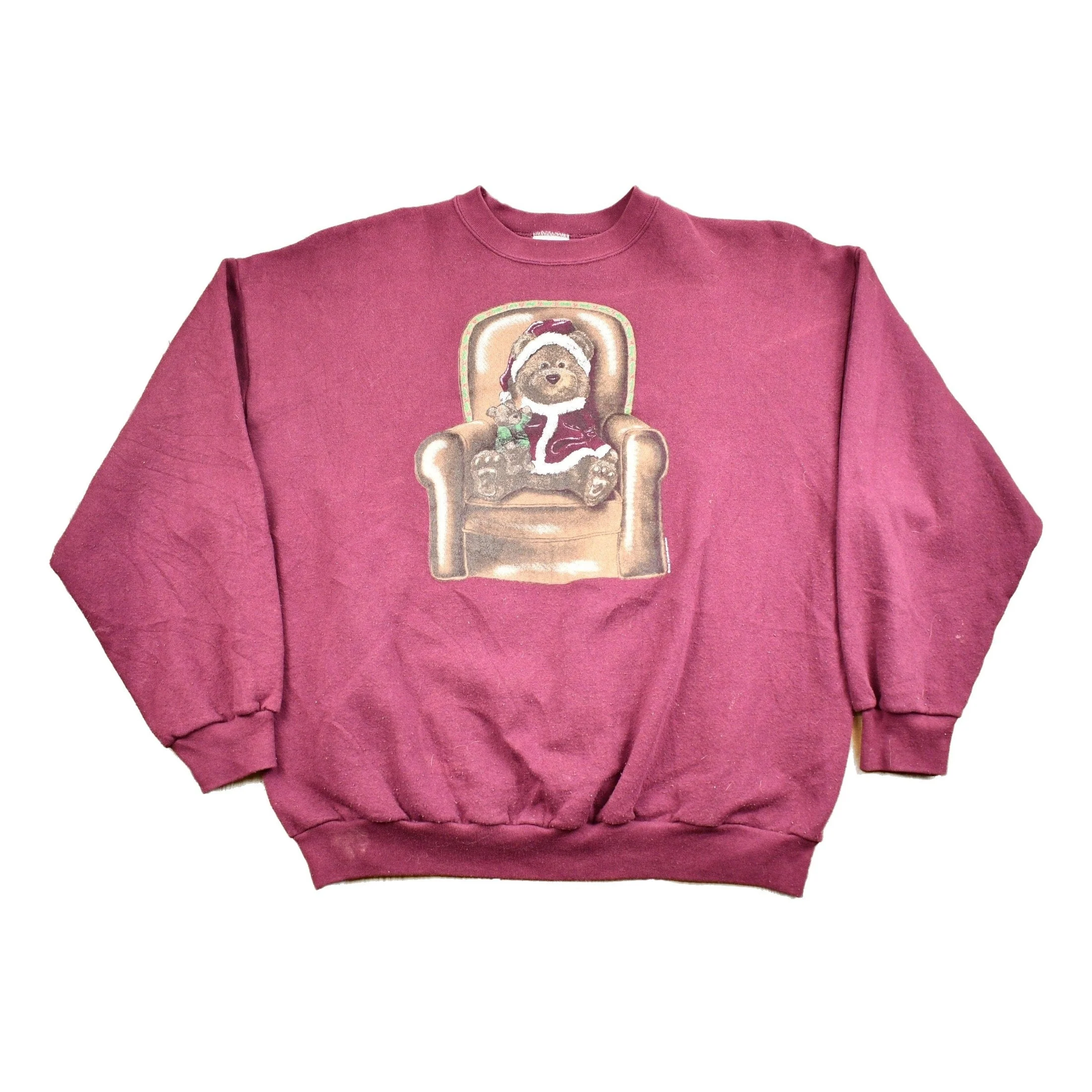 Vintage 1999 Cute Christmas Teddy Bear Graphic Crewneck Sweater Men's XL