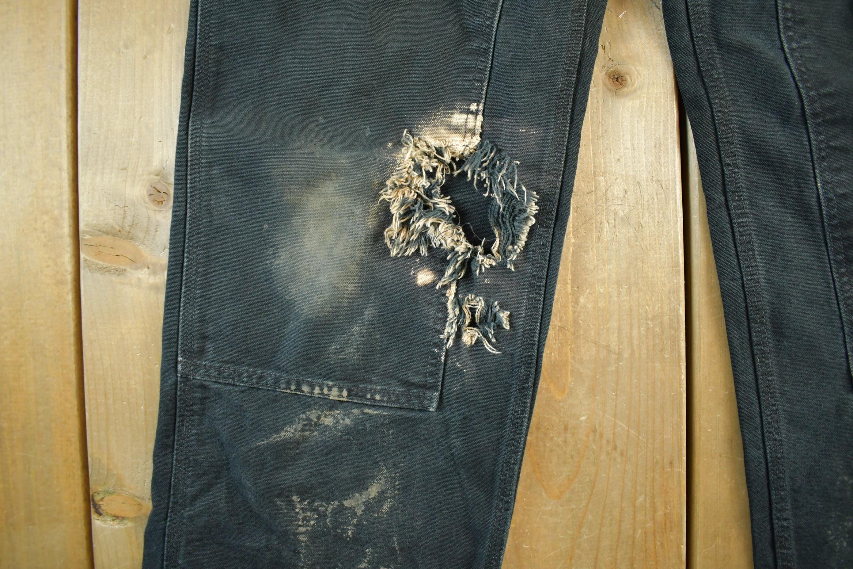 Vintage 2000s Carhartt Distressed Double Knee Denim Work Jeans Men's Medium 33 x 32 - Image 3