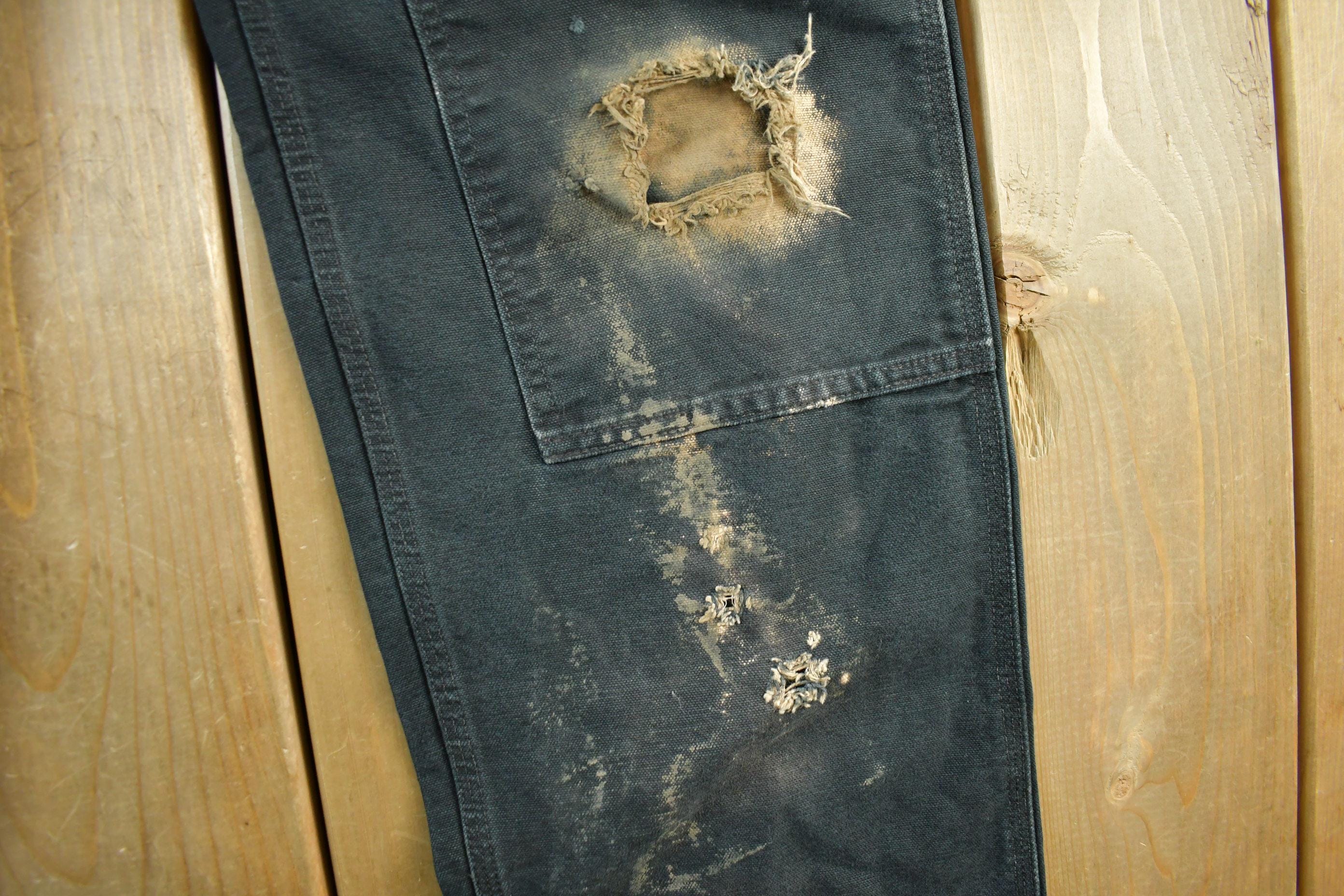 Vintage 2000s Carhartt Distressed Double Knee Denim Work Jeans Men's Medium 33 x 32 - Image 4