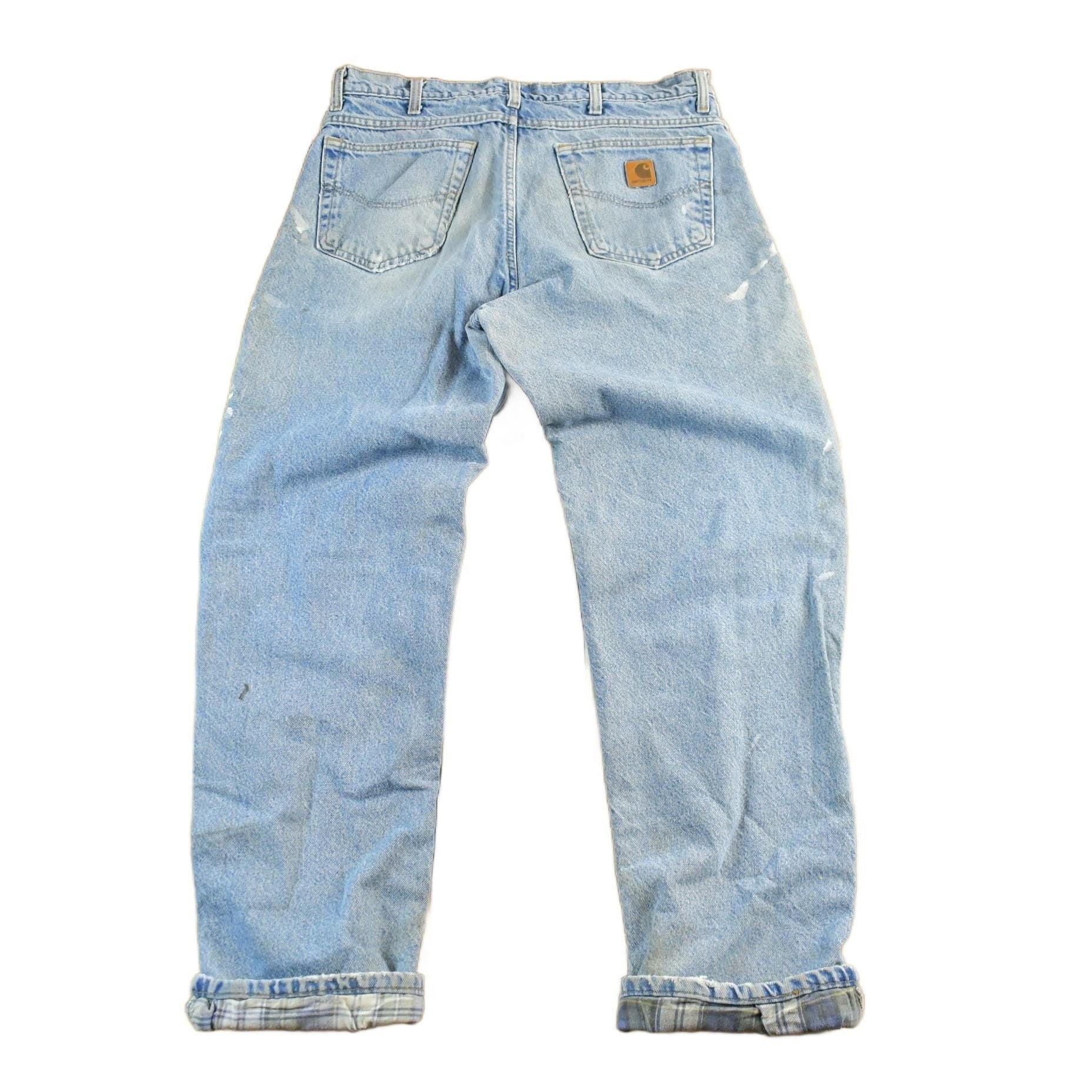 Vintage 2000s Carhartt Distressed Flannel Lined Denim Work Jeans Men's 34 x 33 - Image 2