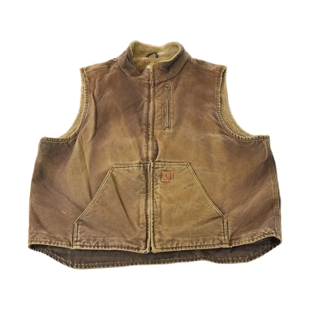 Vintage 2000s Carhartt Sun Faded Distressed Sherpa Lined Jacket Vest Mens 2XL