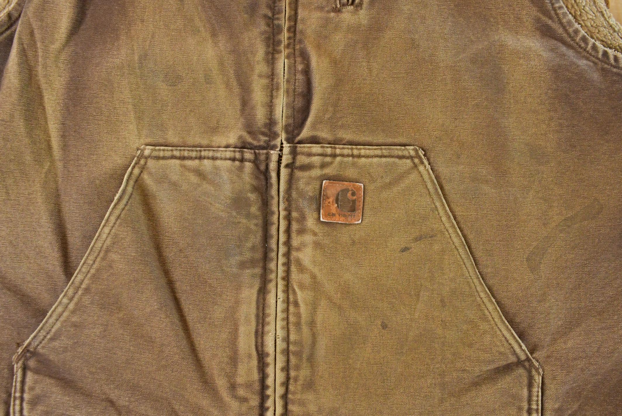 Vintage 2000s Carhartt Sun Faded Distressed Sherpa Lined Jacket Vest Mens 2XL - Image 3