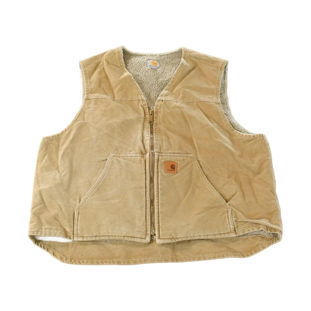 Vintage 2000s Carhartt Sun Faded Distressed Sherpa Lined Jacket Vest Mens 2XL