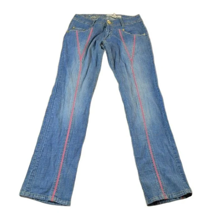 Vintage 2000s Echo Red Pink Embroidered Low Waisted Women's Denim Jeans Women's 28 x 32 - Image 2
