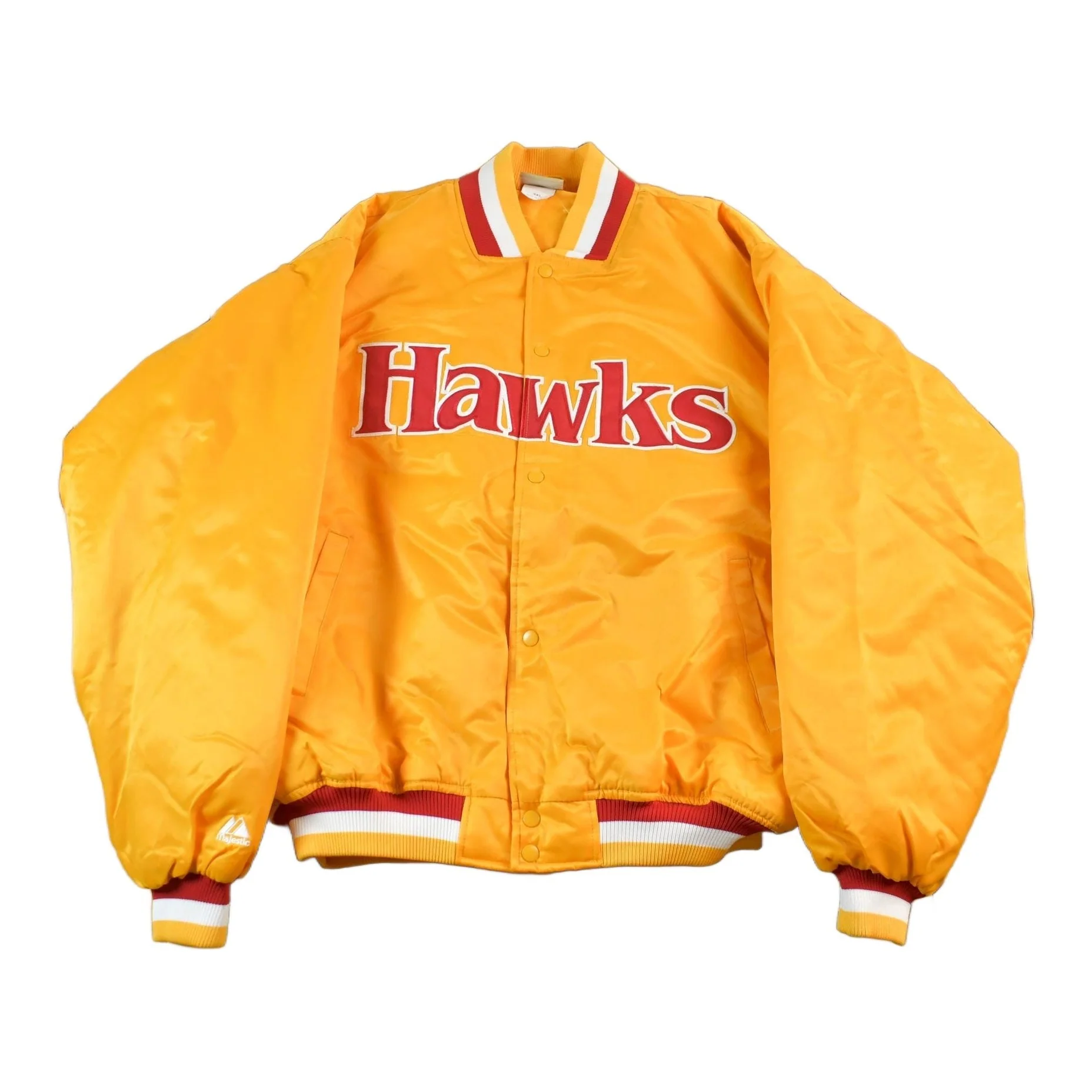 Vintage 2000s Hardwood Classics Atlanta Hawks NBA Basketball Embroidered Snap Button Satin Bomber Jacket Mens 3XL Men's 2XL