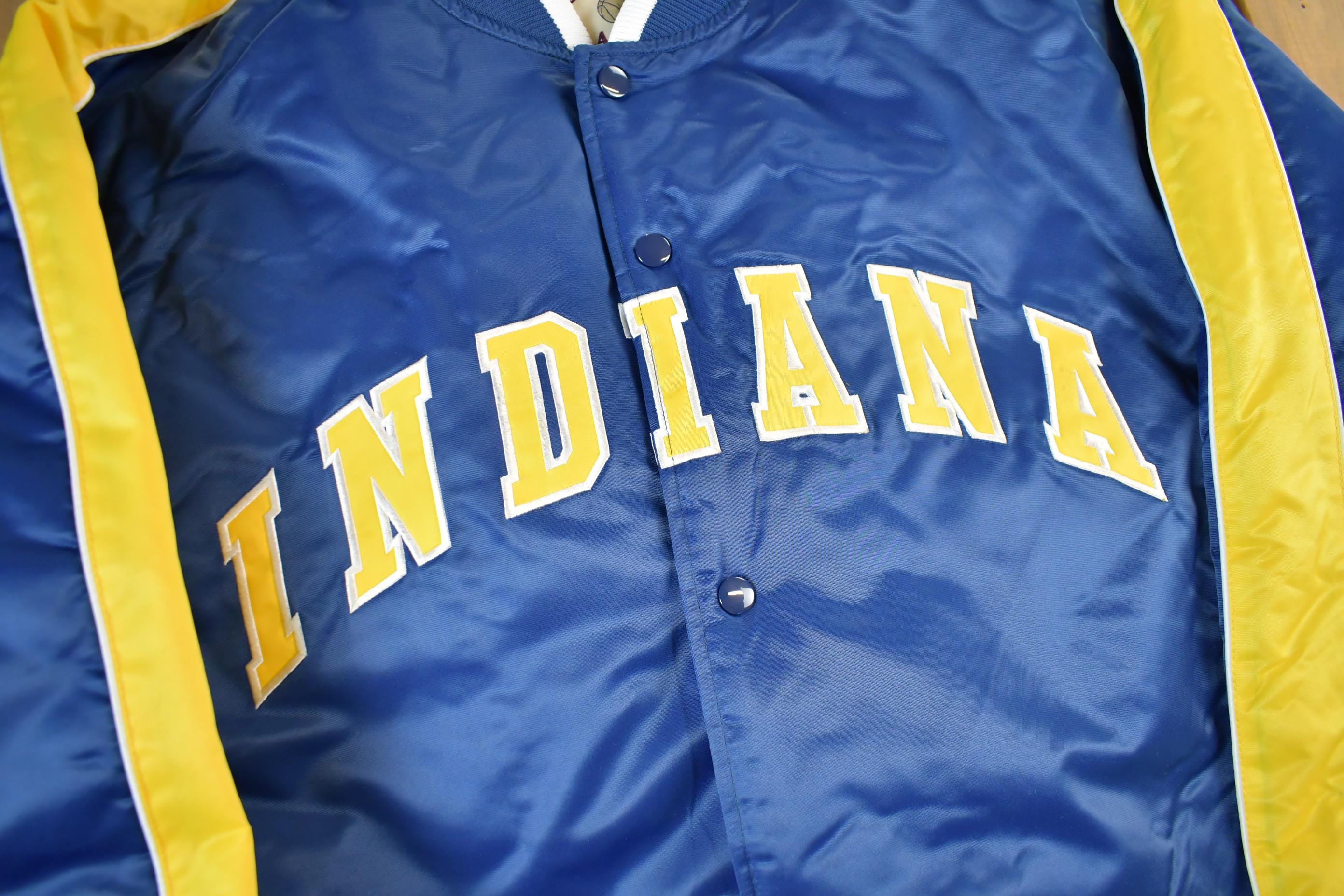 Vintage 2000s Hardwood Classics Indiana Pacers NBA Basketball Embroidered Snap Button Satin Bomber Jacket Mens 3XL - Image 3