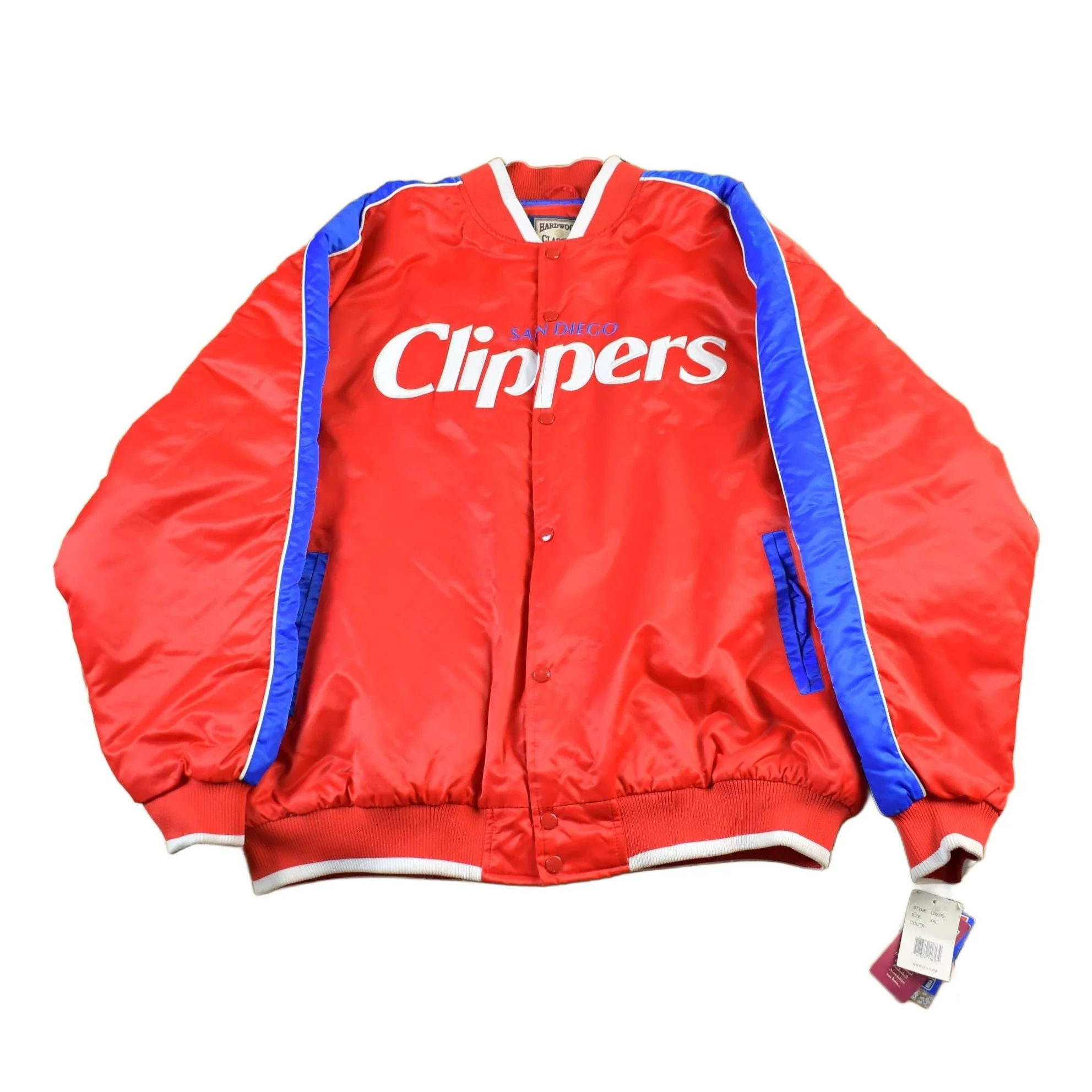 Vintage 2000s Hardwood Classics San Diego Clippers NBA Basketball Embroidered Snap Button Satin Bomber Jacket Mens 2XL