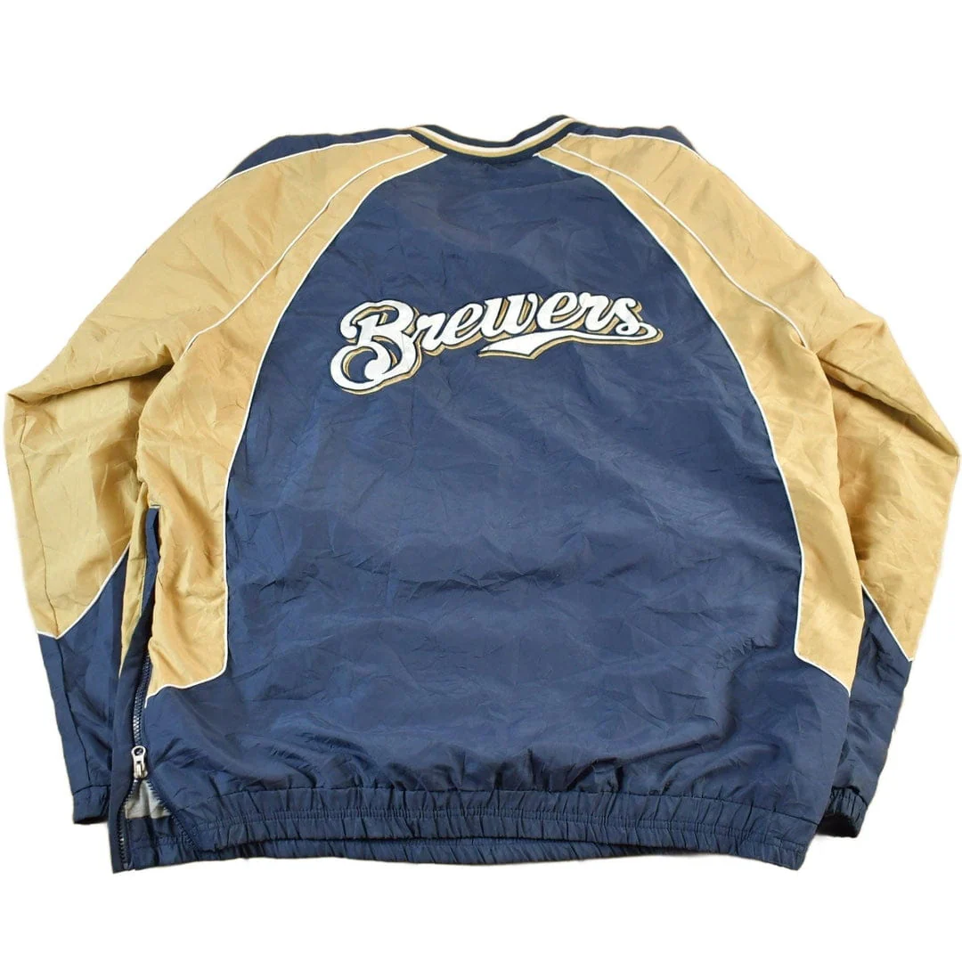 Vintage 2000s Milwaukee Brewers MLB Pull Over Windbreaker Jacket Men's XL - Image 2