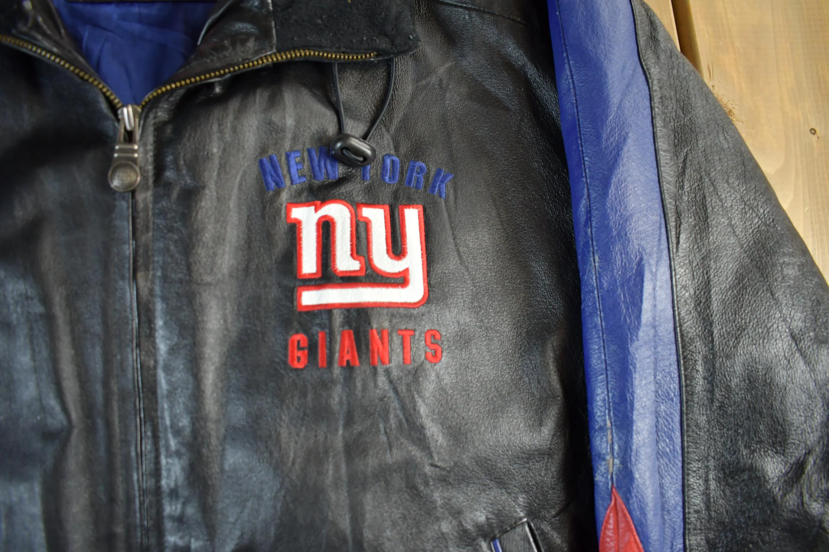 Vintage 2000s New York Giants NFL Leather Varsity Jacket Men's Large - Image 3