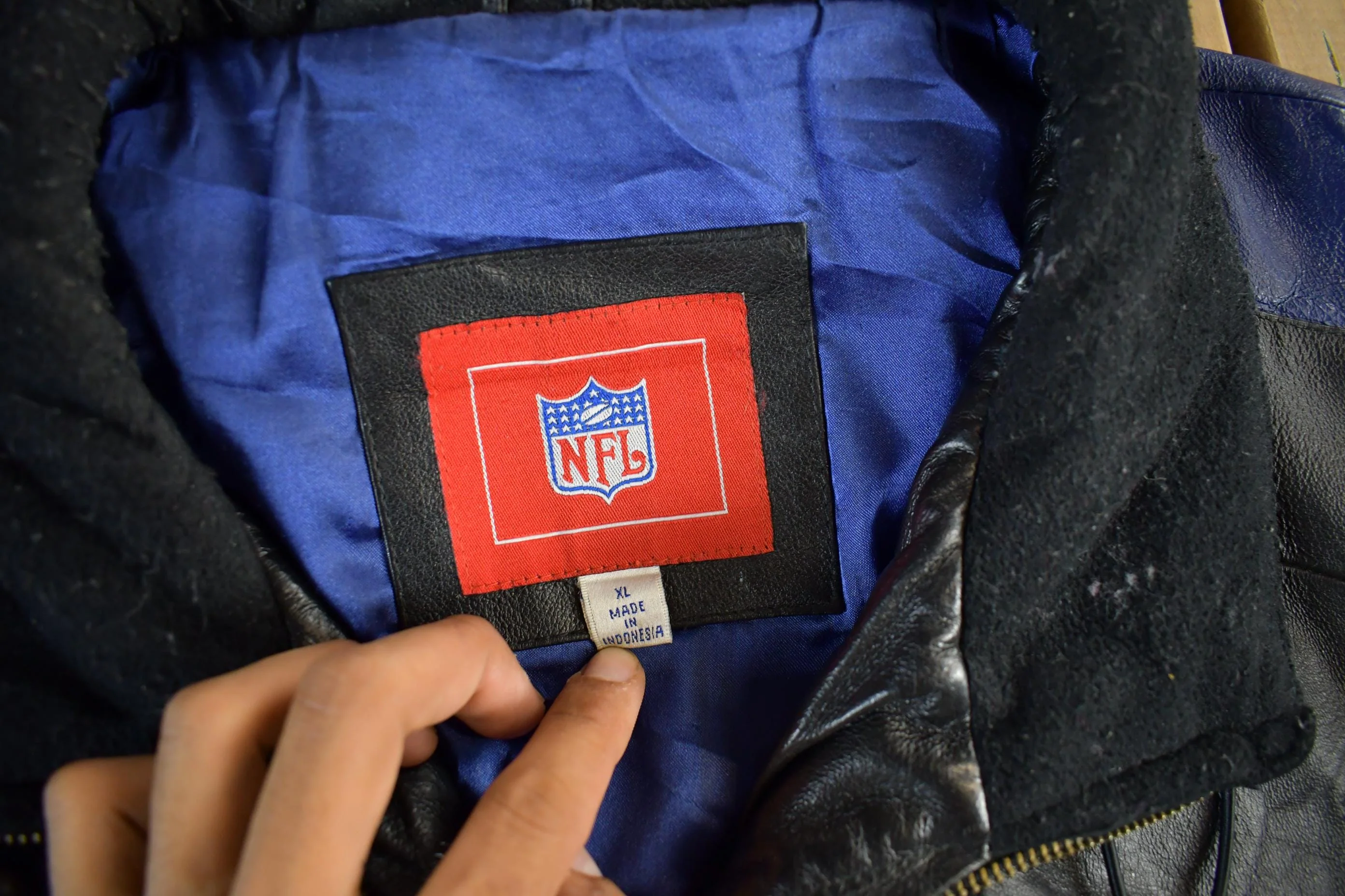 Vintage 2000s New York Giants NFL Leather Varsity Jacket Men's Large - Image 4