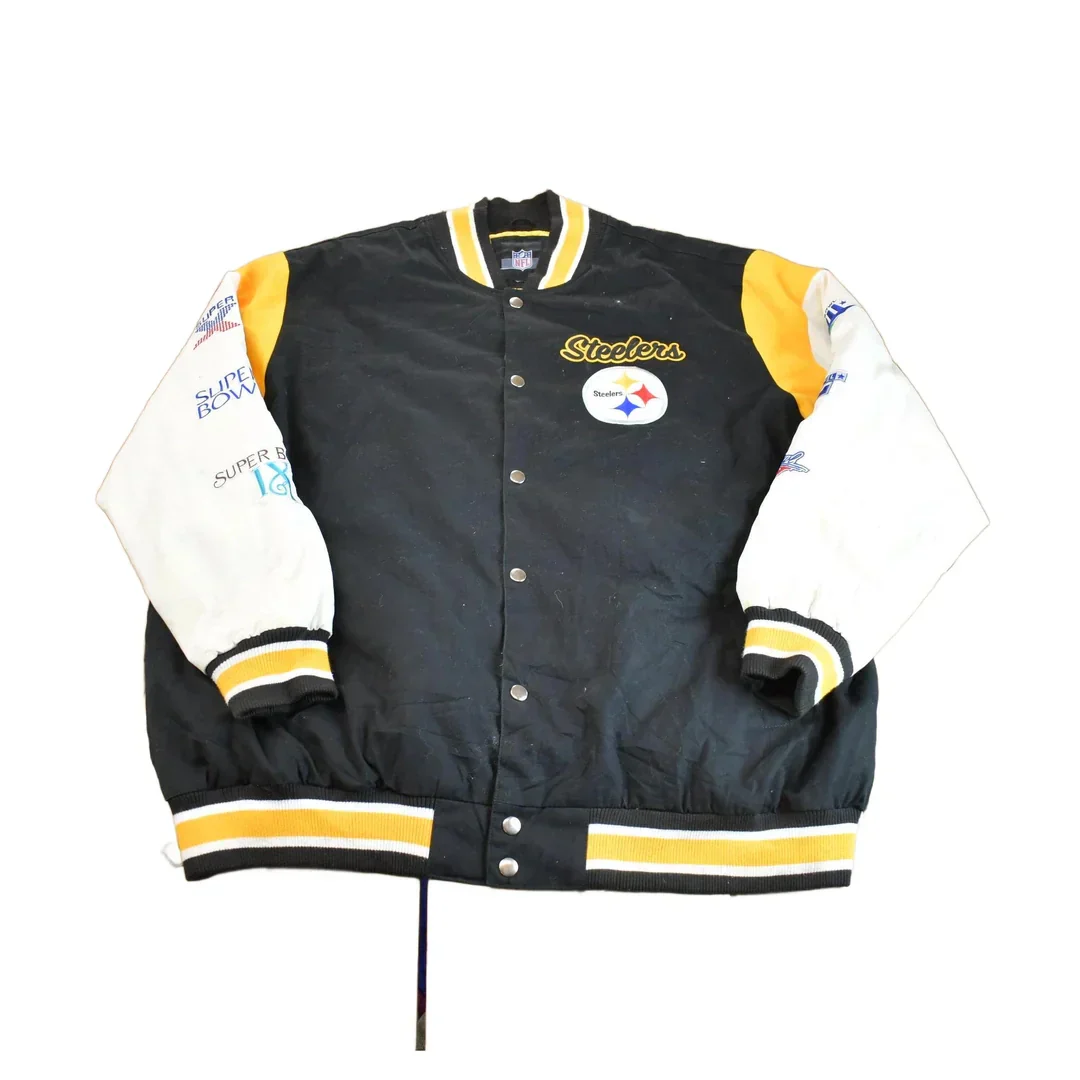 Vintage 2000s NFL Pittsburgh Steelers 6x Super Bowl Champion Embroidered Varsity Jacket Made In USA