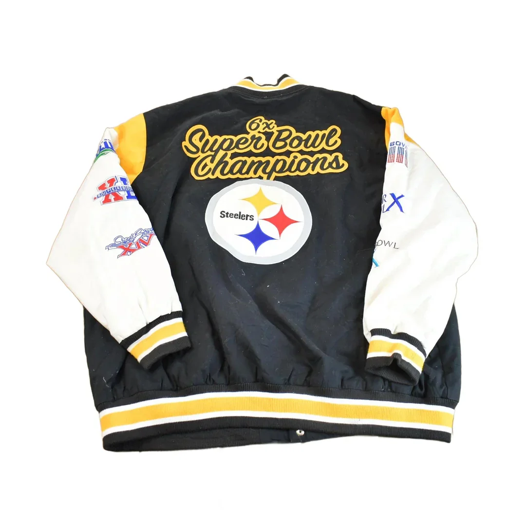 Vintage 2000s NFL Pittsburgh Steelers 6x Super Bowl Champion Embroidered Varsity Jacket Made In USA - Image 2