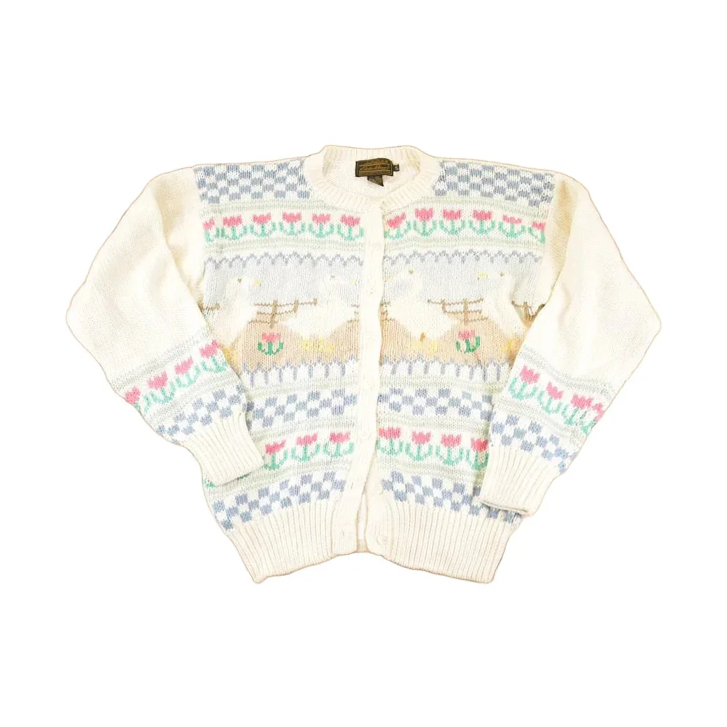 Vintage 90s Eddie Bauer Cardigan: Abstract Floral Knit, Women's M