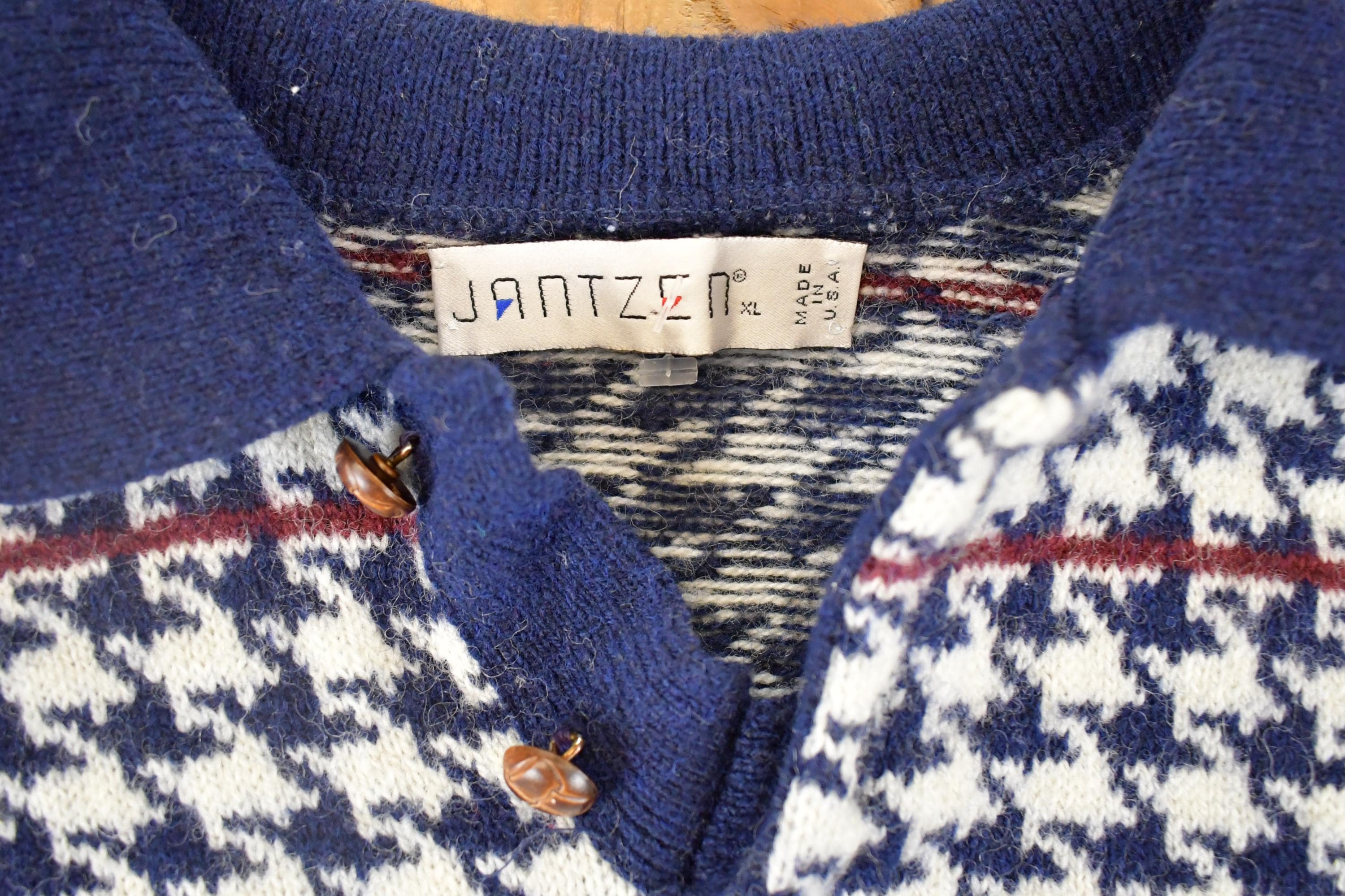 Vintage 90s Jantzen Knit Sweater XL - Abstract Houndstooth Pullover - Image 4