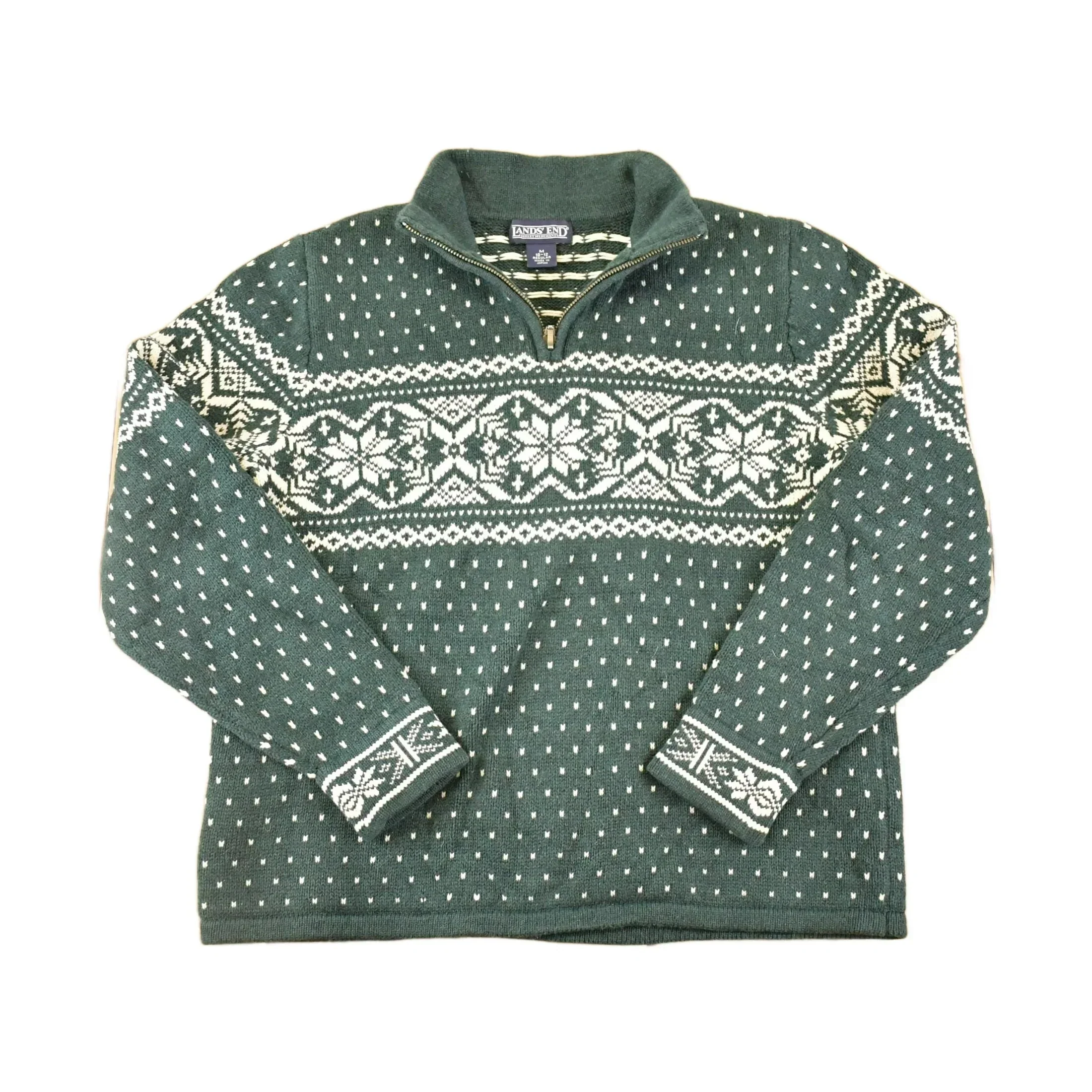 Vintage 90s Lands' End Quarter Zip Sweater: Abstract Pattern, Women's M