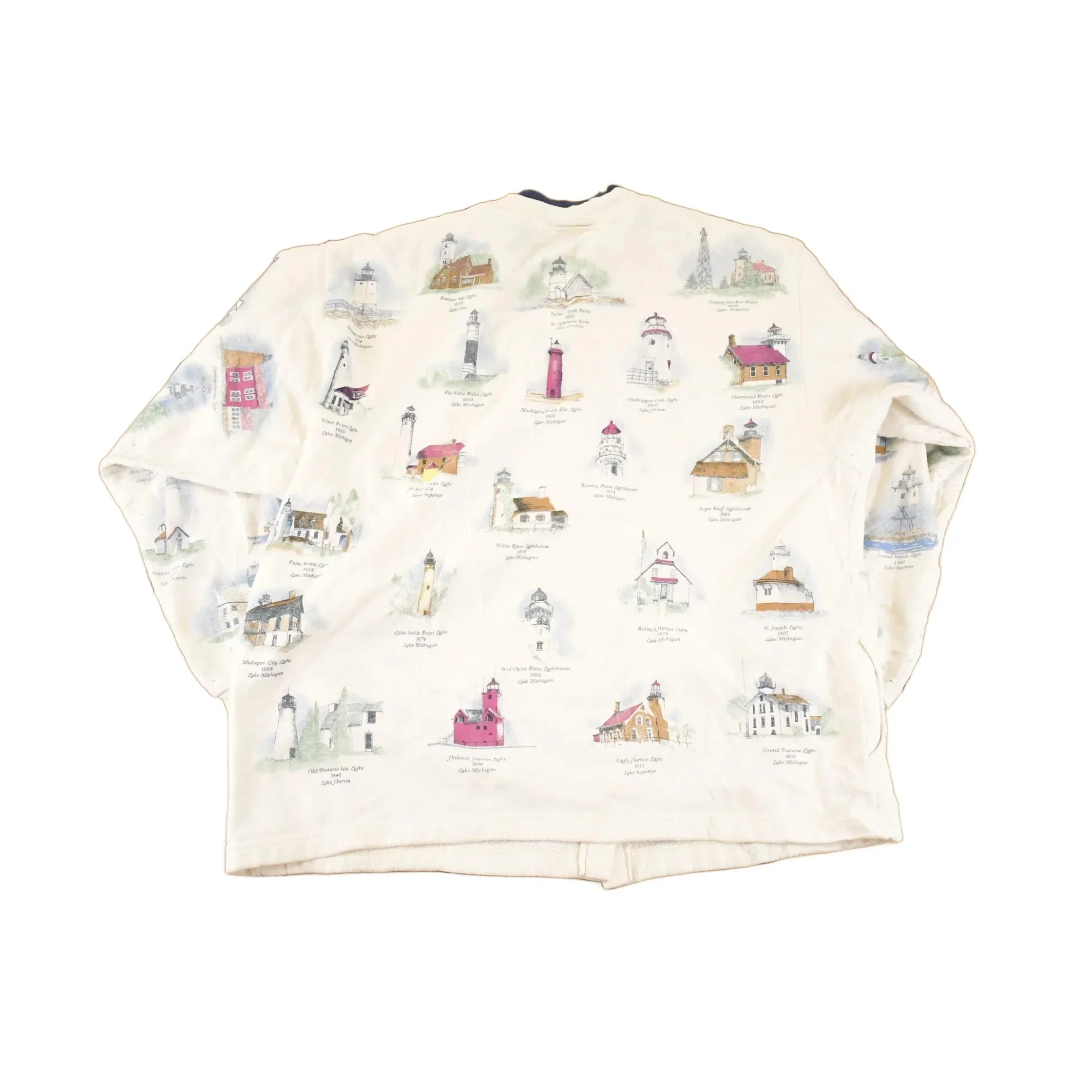 Vintage 90s Lighthouse Graphic Button Up Sweatshirt - Men's L Tourist Souvenir - Image 2