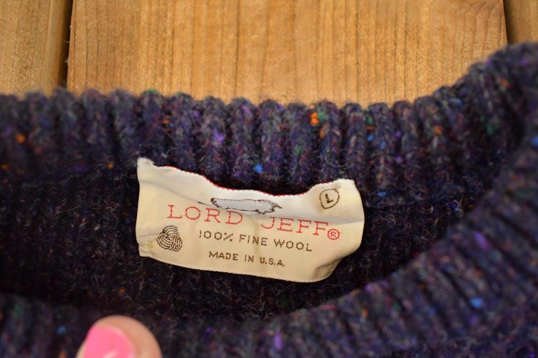 Vintage 90s Lord Jeff Wool Knit Sweater, Abstract Pattern (Men's L) - Image 4
