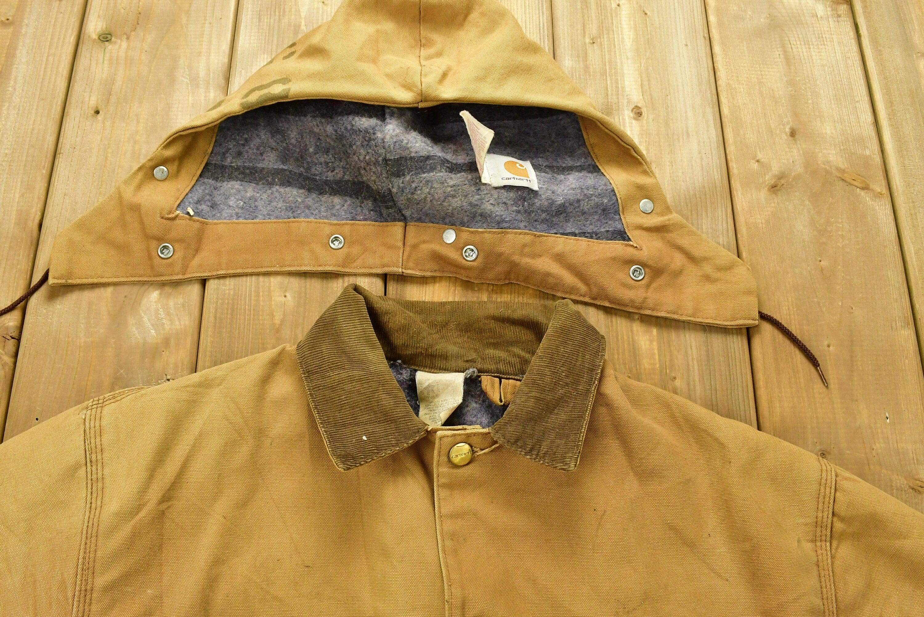 Vintage 1980s Carhartt Chore Coat Blanket Lined With Hood Men's XL - Image 4