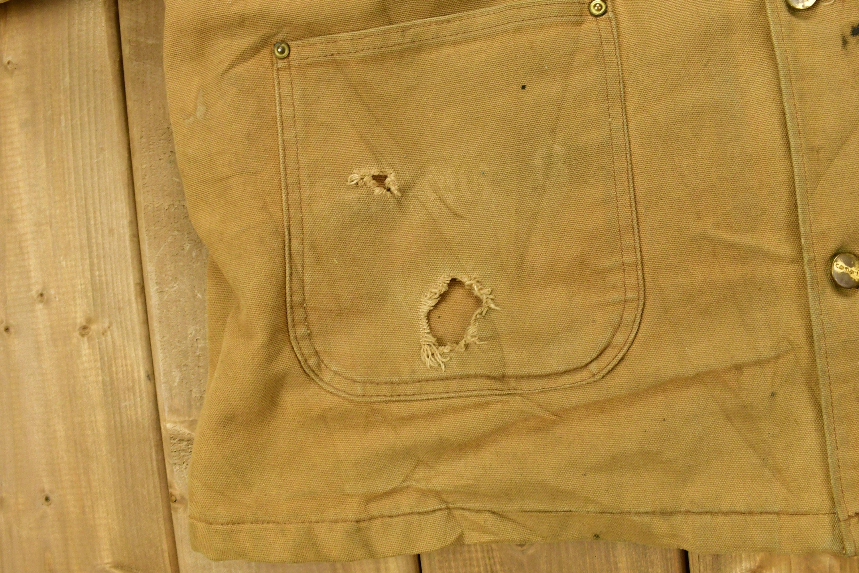 Vintage 1980s Carhartt Chore Coat Blanket Lined With Hood Men's XL - Image 7