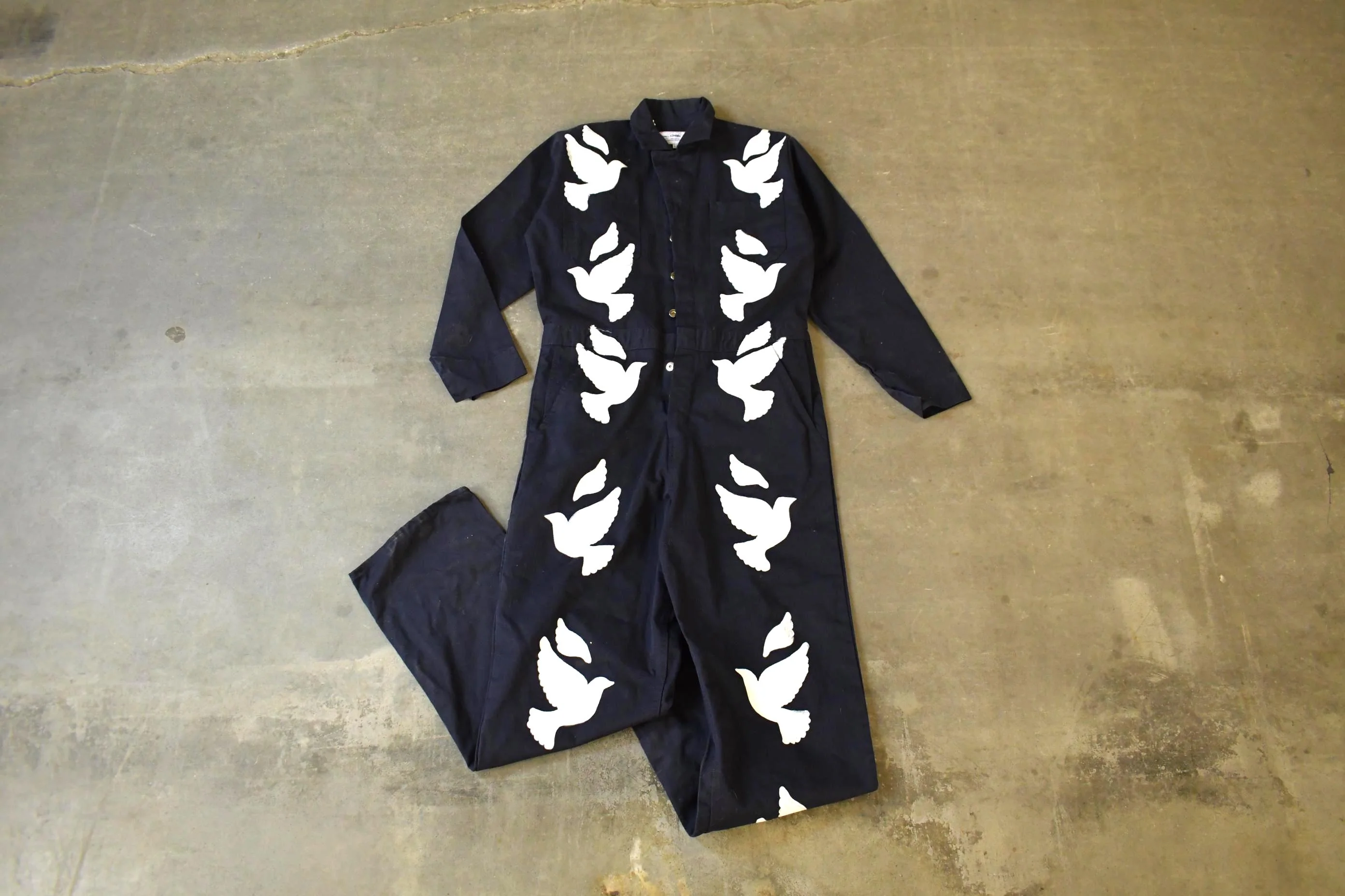 Vintage Custom Handmade Dove Peace Coveralls Jumpsuit Size 40T - Image 3