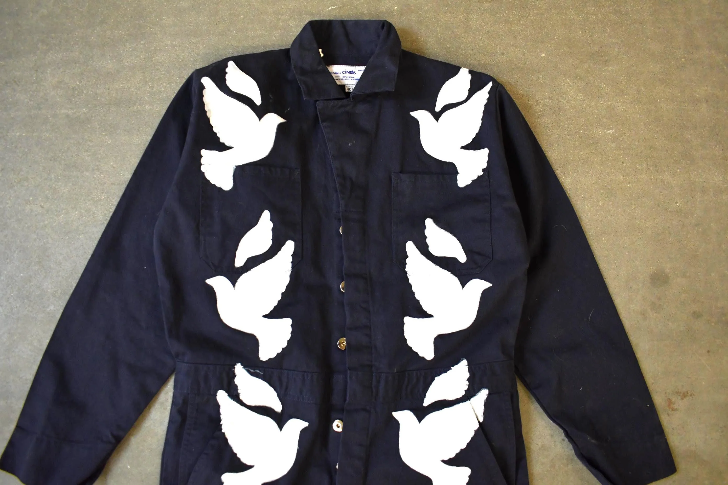 Vintage Custom Handmade Dove Peace Coveralls Jumpsuit Size 40T - Image 4
