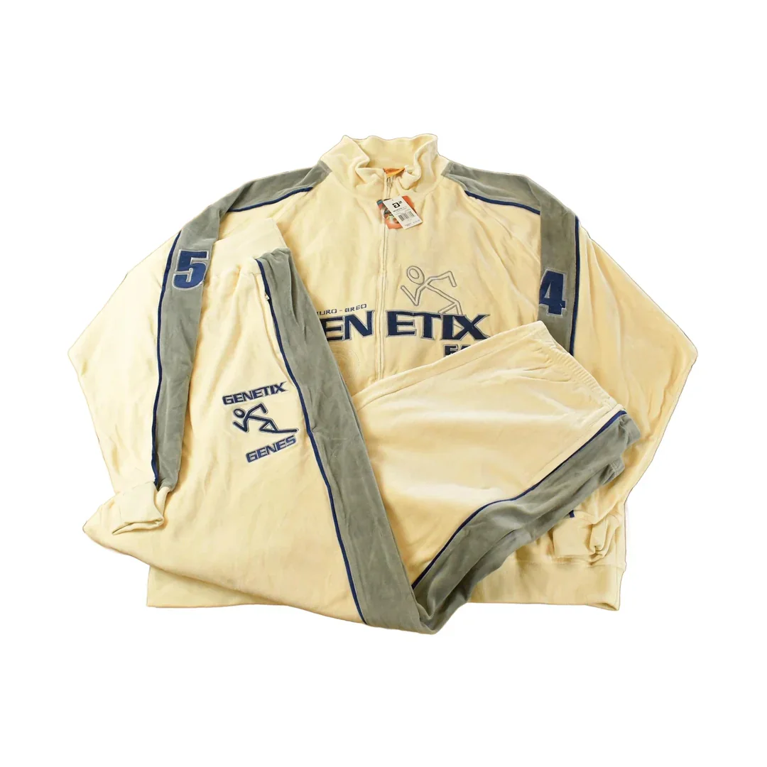 Vintage Deadstock Y2K Genetix Embroidered Velour Sweater & Sweatpants Set Men's 3XL